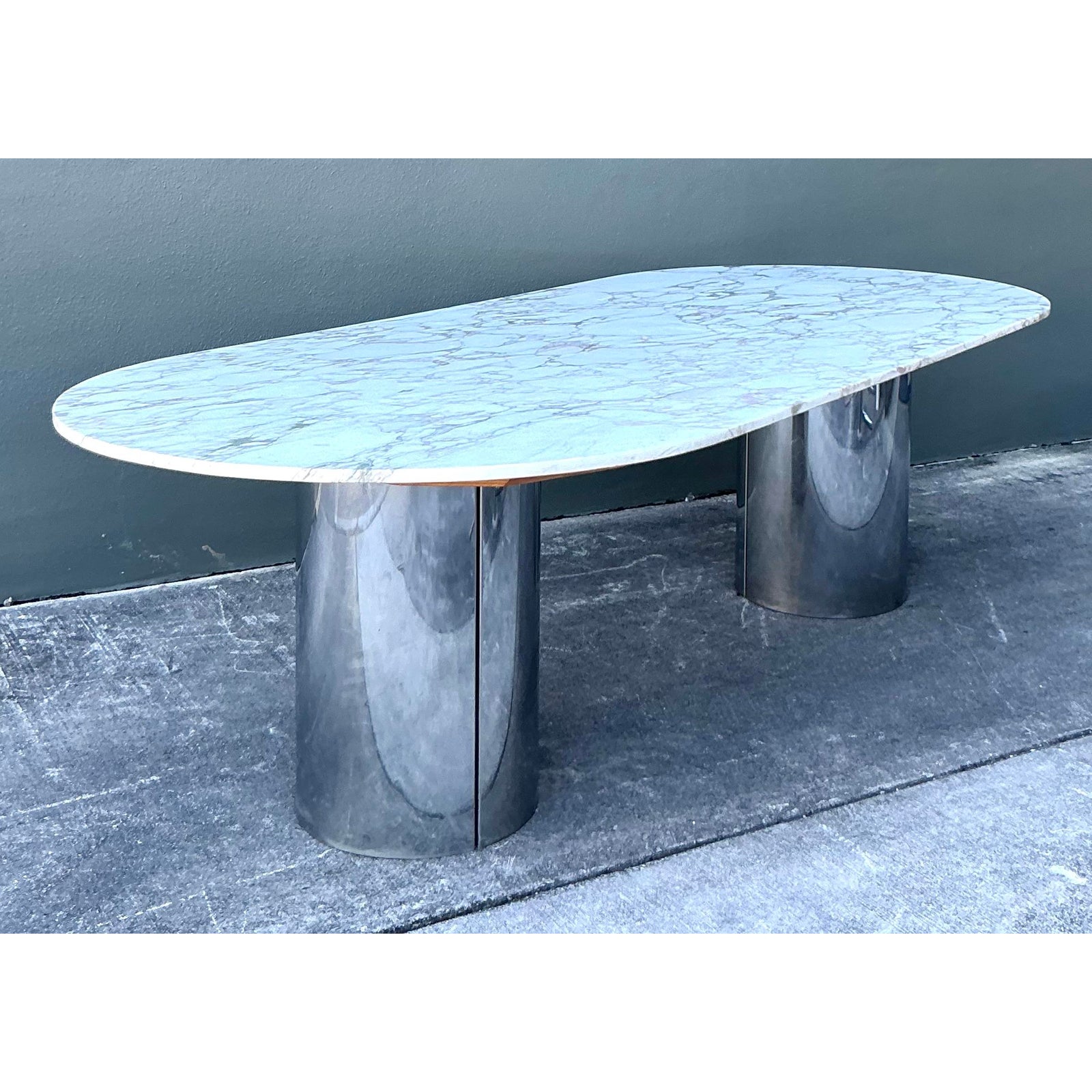Vintage Boho Brueton Double Cylinder Marble Dining Table - Back view