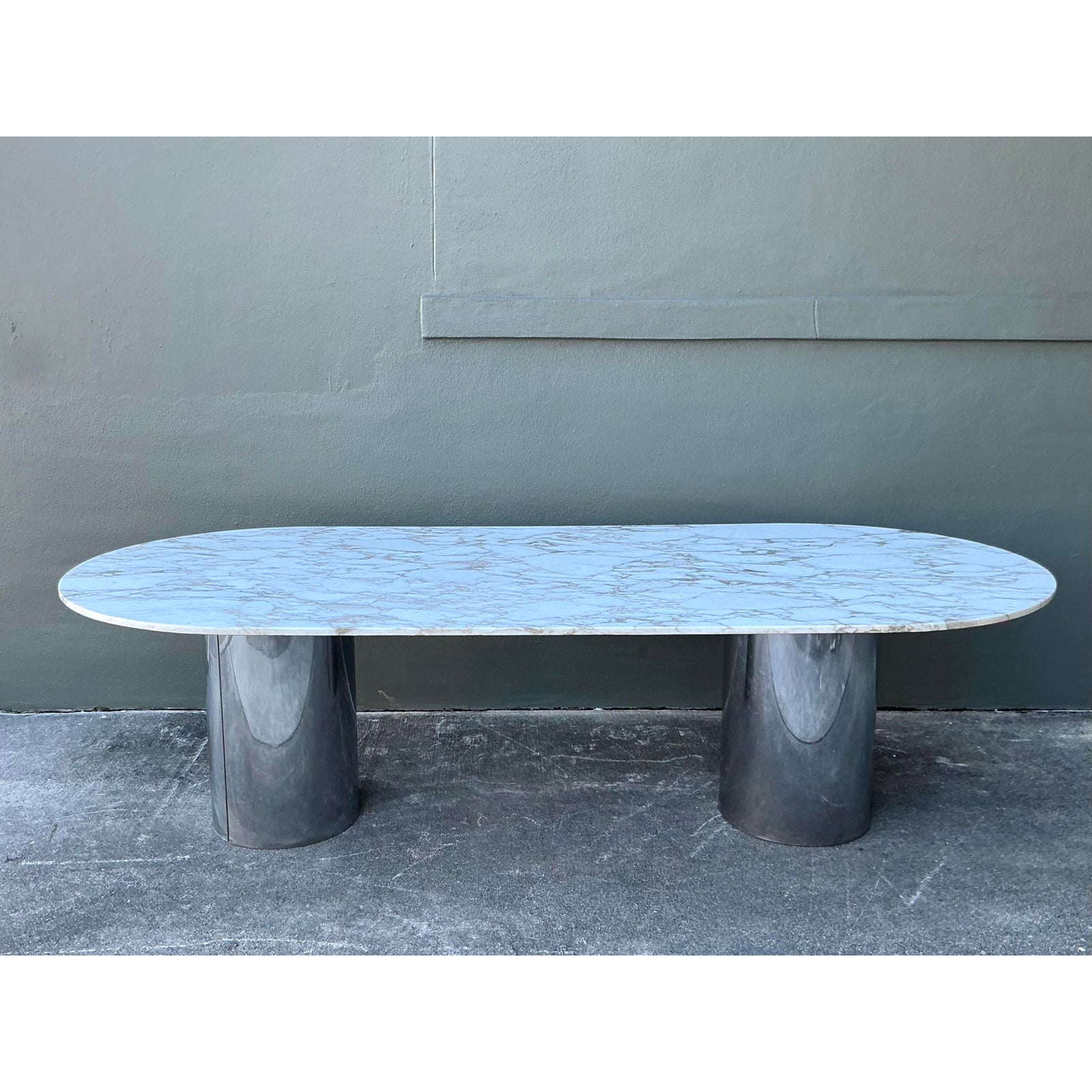 Vintage Boho Brueton Double Cylinder Marble Dining Table - Side view