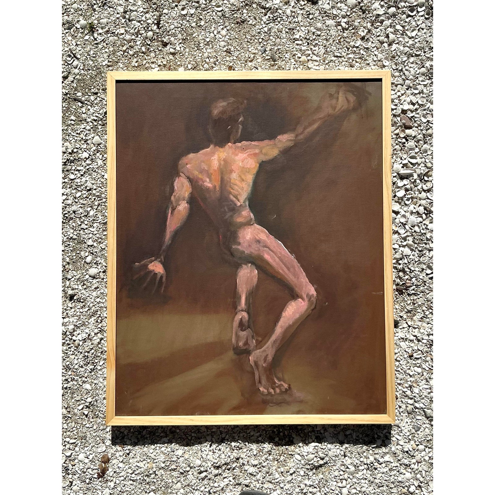 Vintage Boho Original Oil Nude on Canvas - Side view