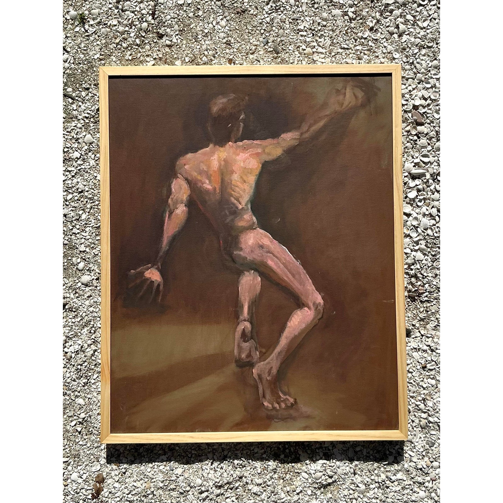 Vintage Boho Original Oil Nude on Canvas - Back view