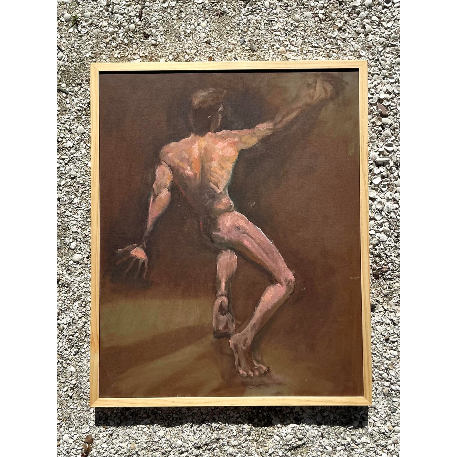 Vintage Boho Original Oil Nude on Canvas - Top view