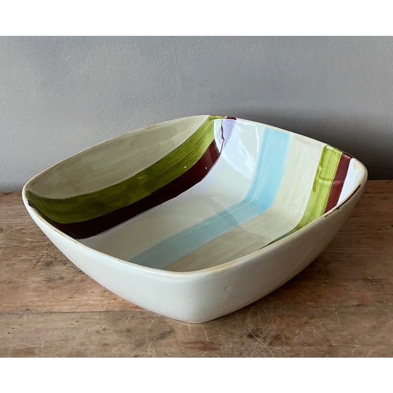 Vintage Boho Italian Vietri Glazed Ceramic Serving Bowl - Detail view
