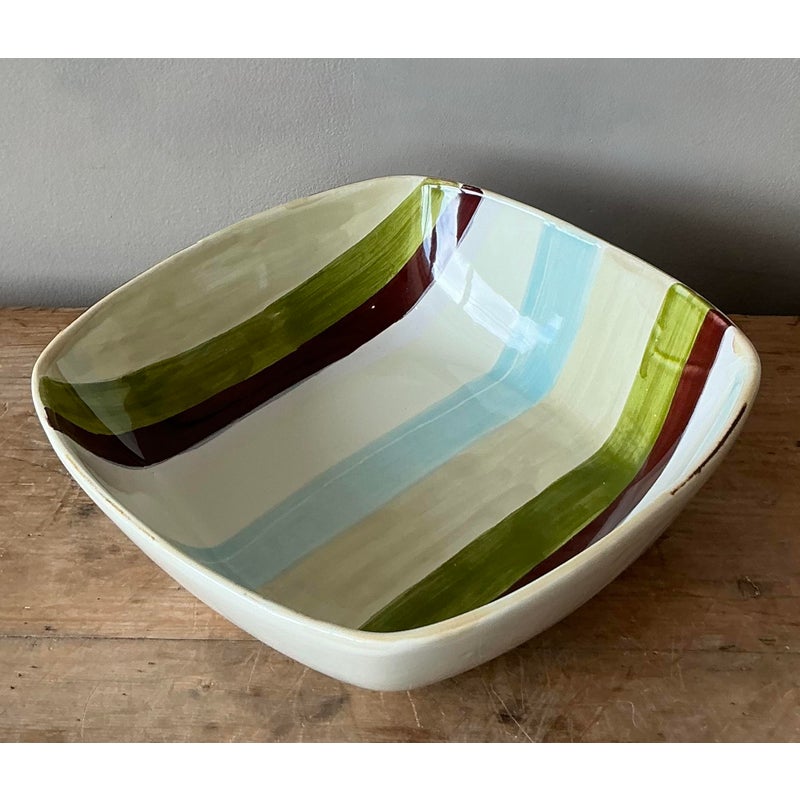 Vintage Boho Italian Vietri Glazed Ceramic Serving Bowl - Side view
