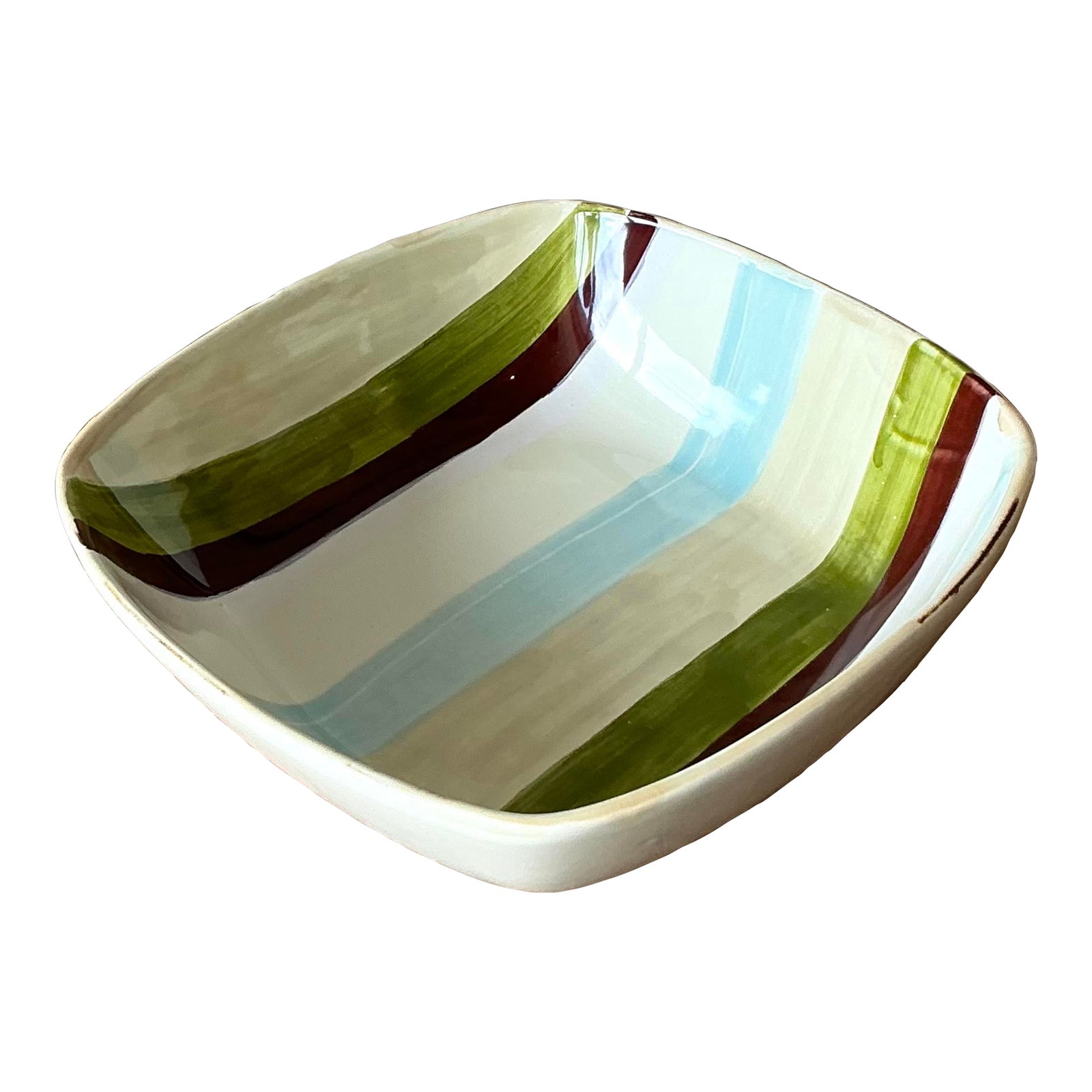 Vintage Boho Italian Vietri Glazed Ceramic Serving Bowl