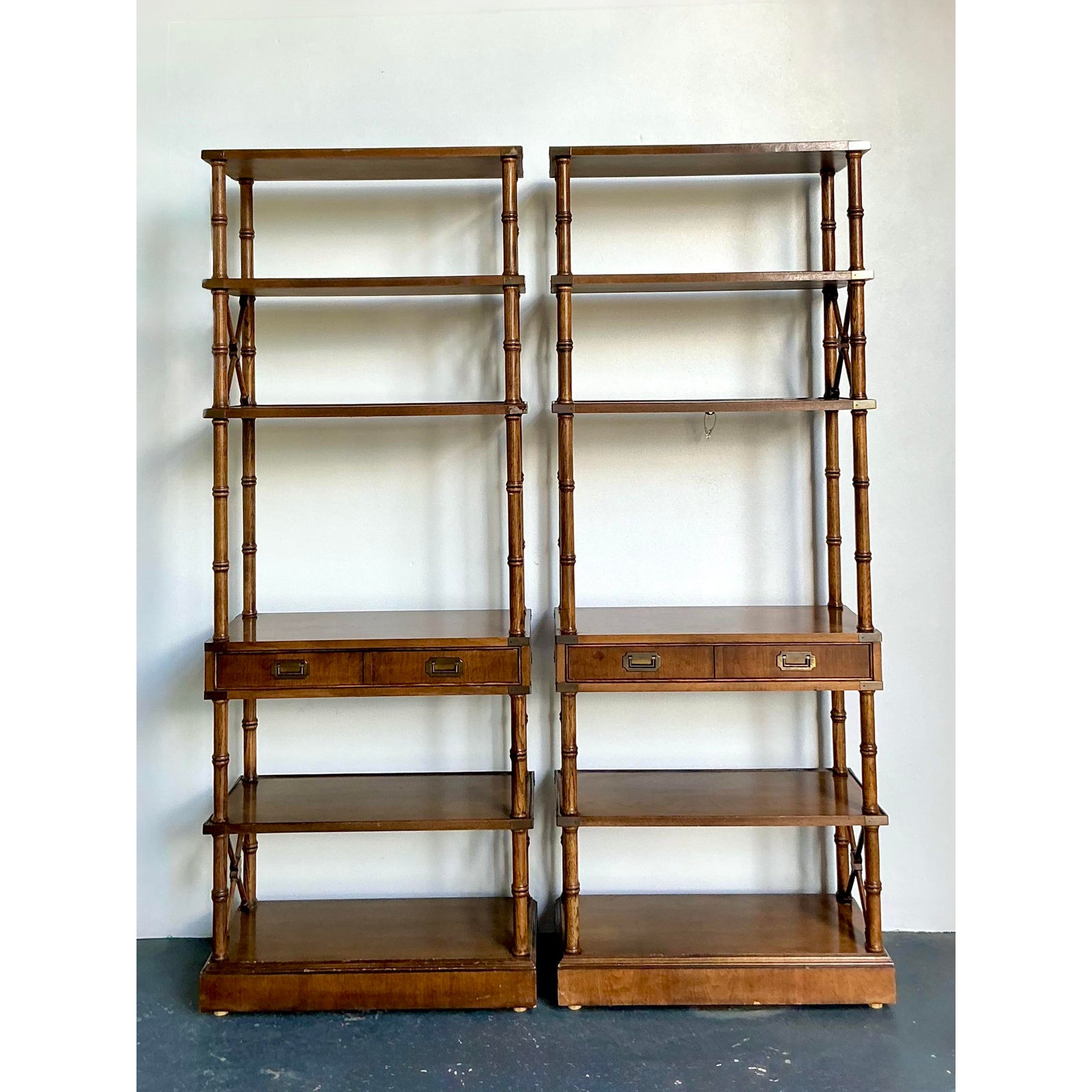 Vintage Boho Brandt Campaign Etagere - A Pair - Back view