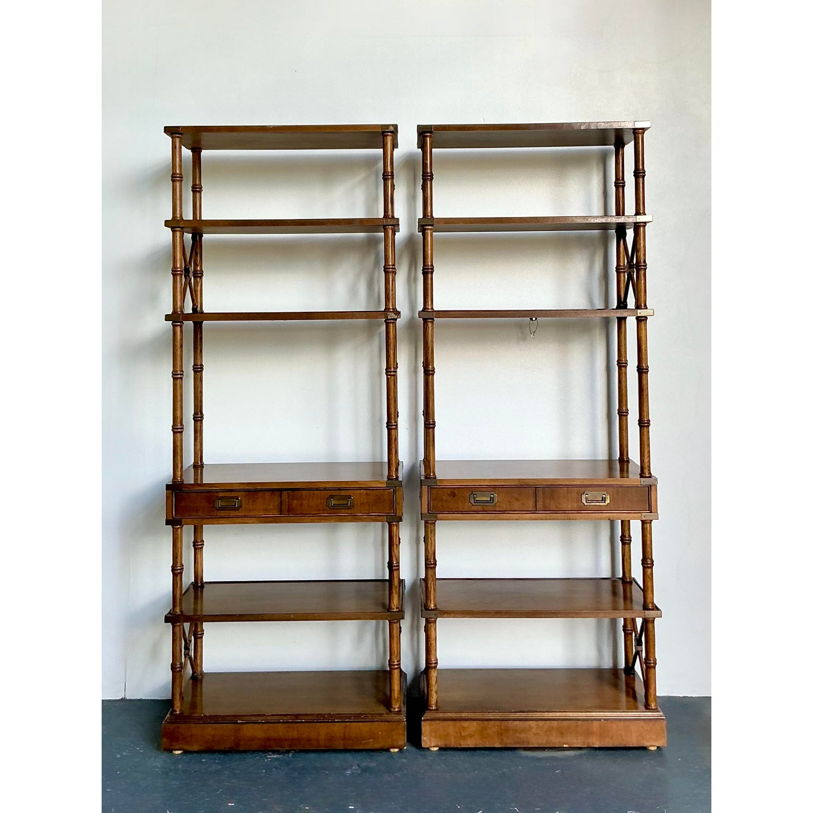 Vintage Boho Brandt Campaign Etagere - A Pair - Top view