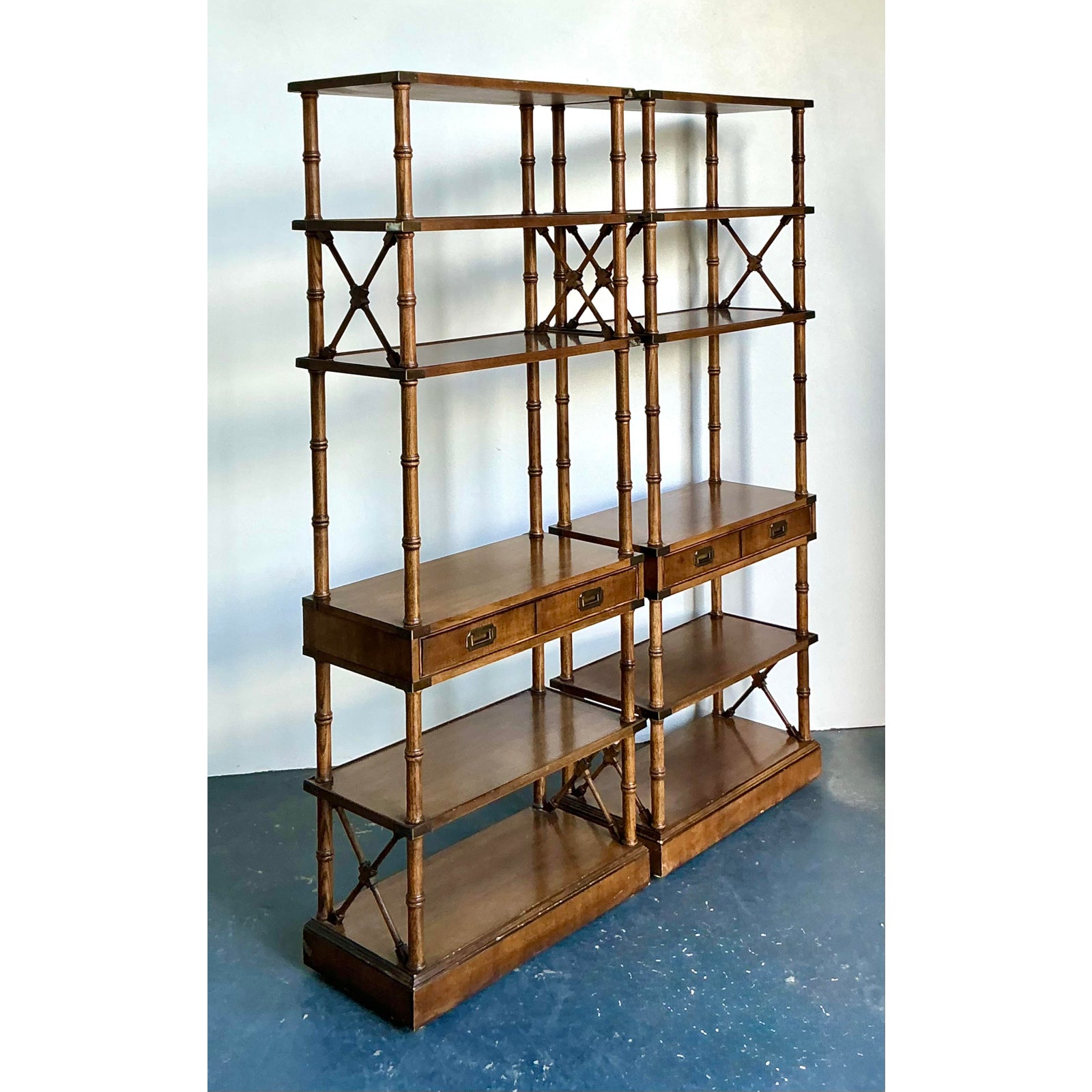 Vintage Boho Brandt Campaign Etagere - A Pair - Side view