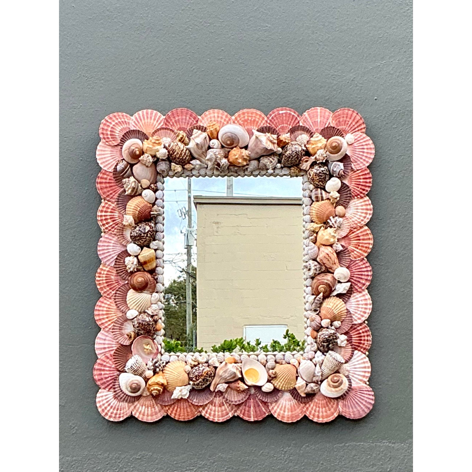 Vintage Boho Shell Encrusted Mirror - Side view