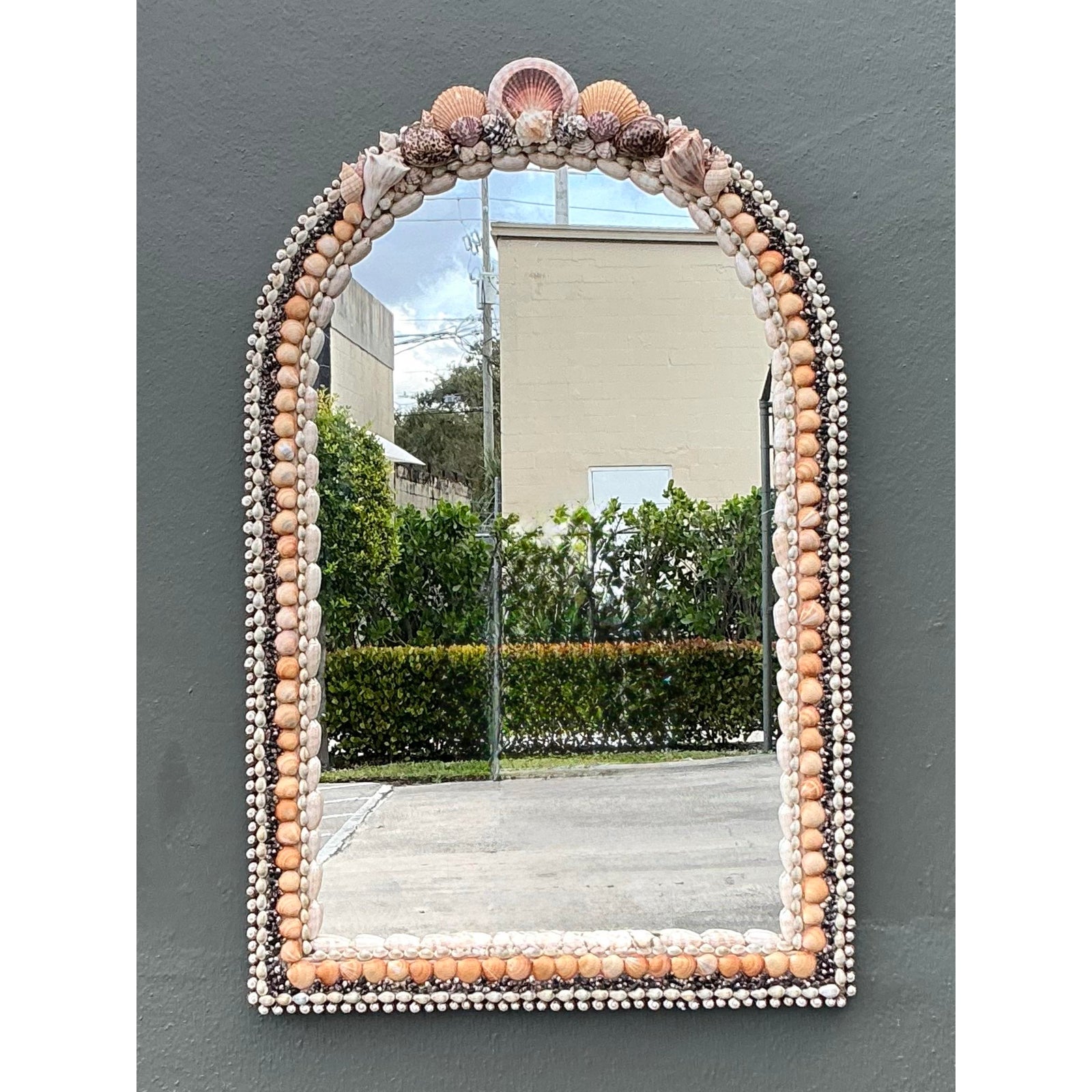 Vintage Boho Shell Encrusted Arched Mirror - Detail view