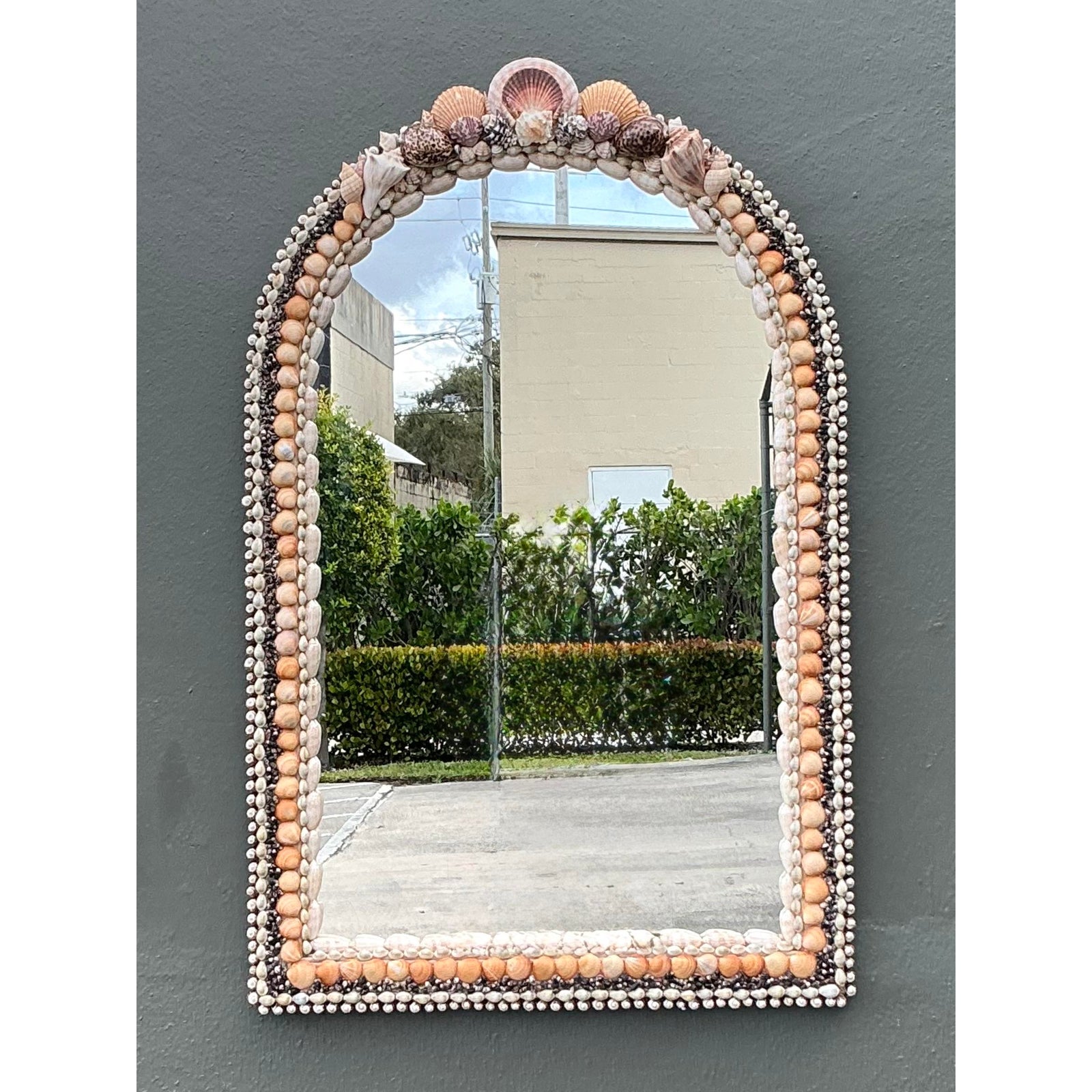 Vintage Boho Shell Encrusted Arched Mirror - Side view