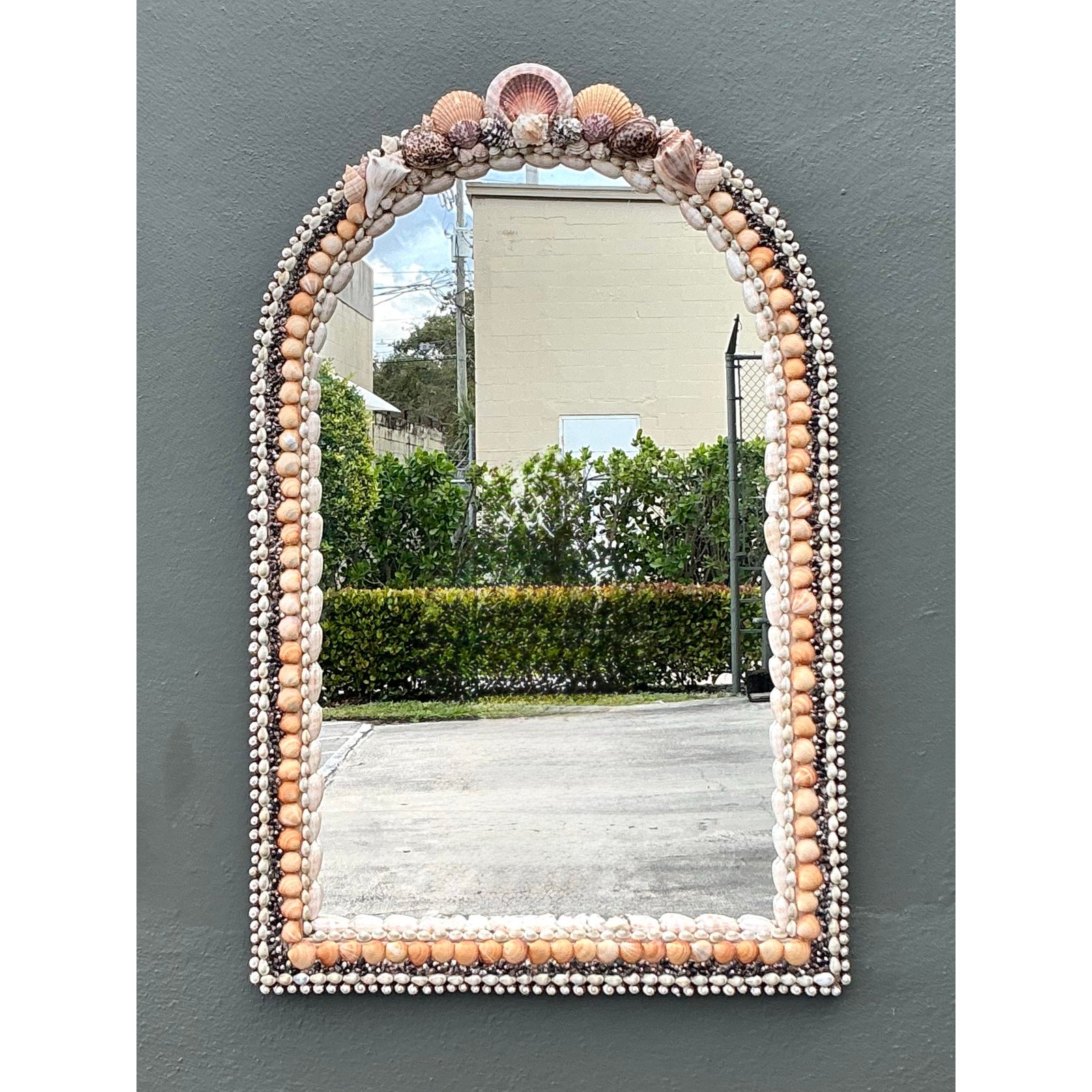 Vintage Boho Shell Encrusted Arched Mirror - Back view