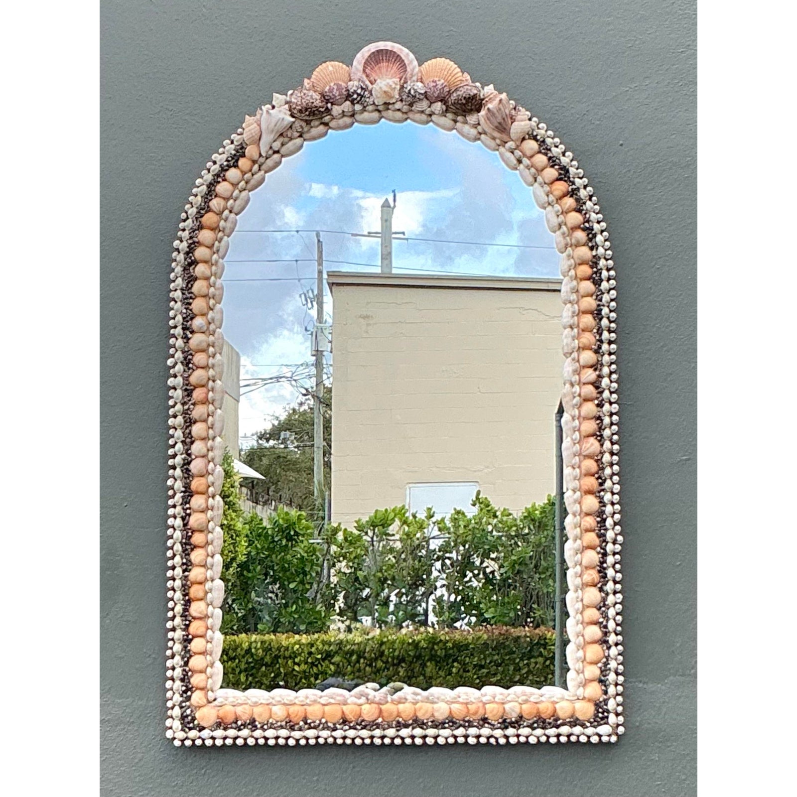 Vintage Boho Shell Encrusted Arched Mirror - Top view