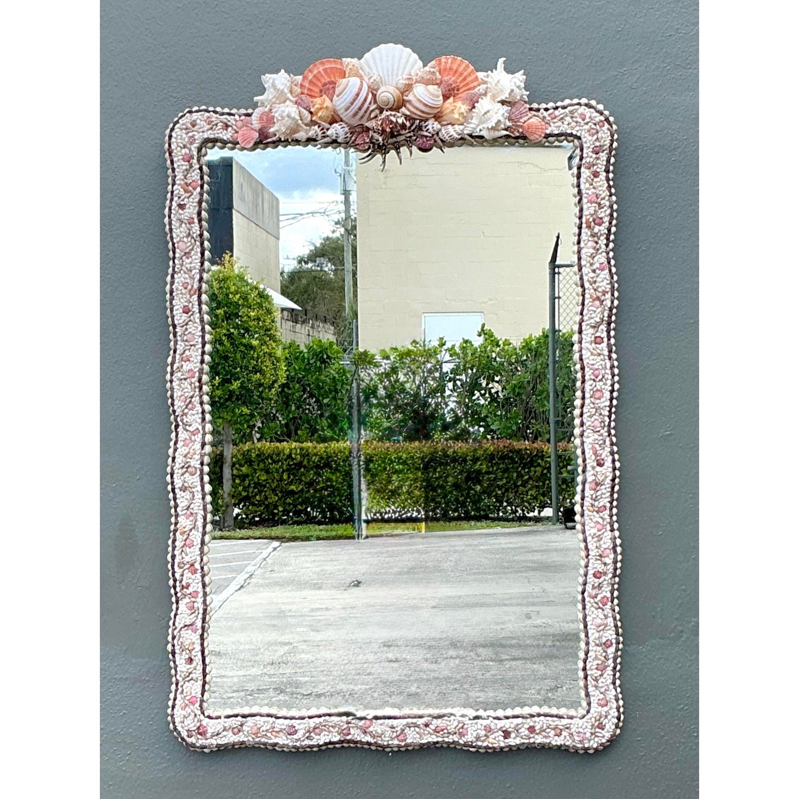Vintage Boho Shell Encrusted Mirror - Side view
