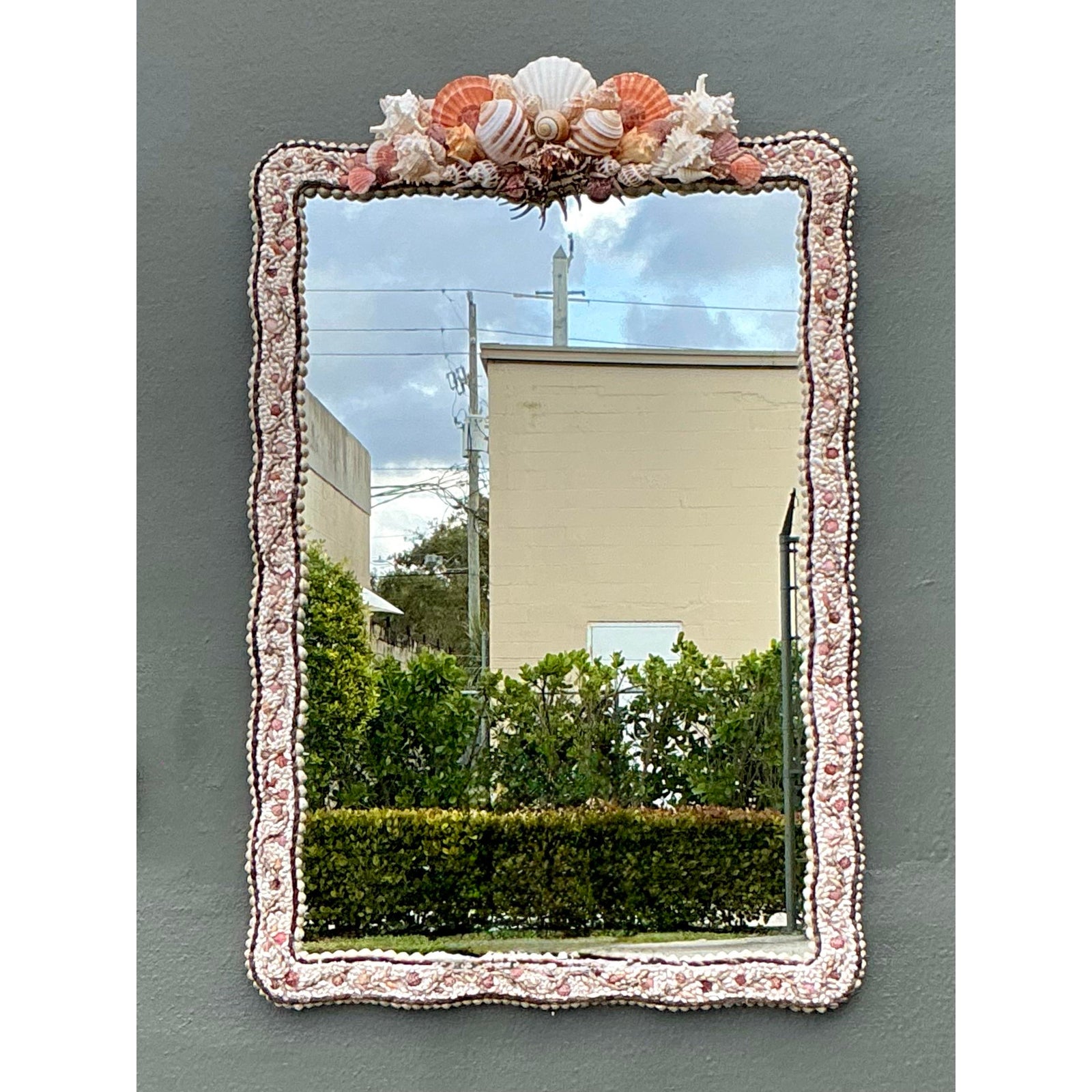 Vintage Boho Shell Encrusted Mirror - Top view