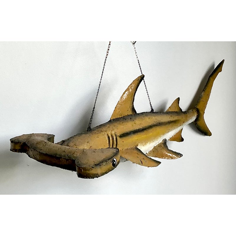 Vintage Boho Torch Cut Wrought Iron Hammer Head Shark - Side view