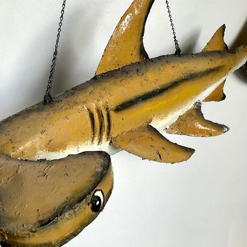 Vintage Boho Torch Cut Wrought Iron Hammer Head Shark - Top view