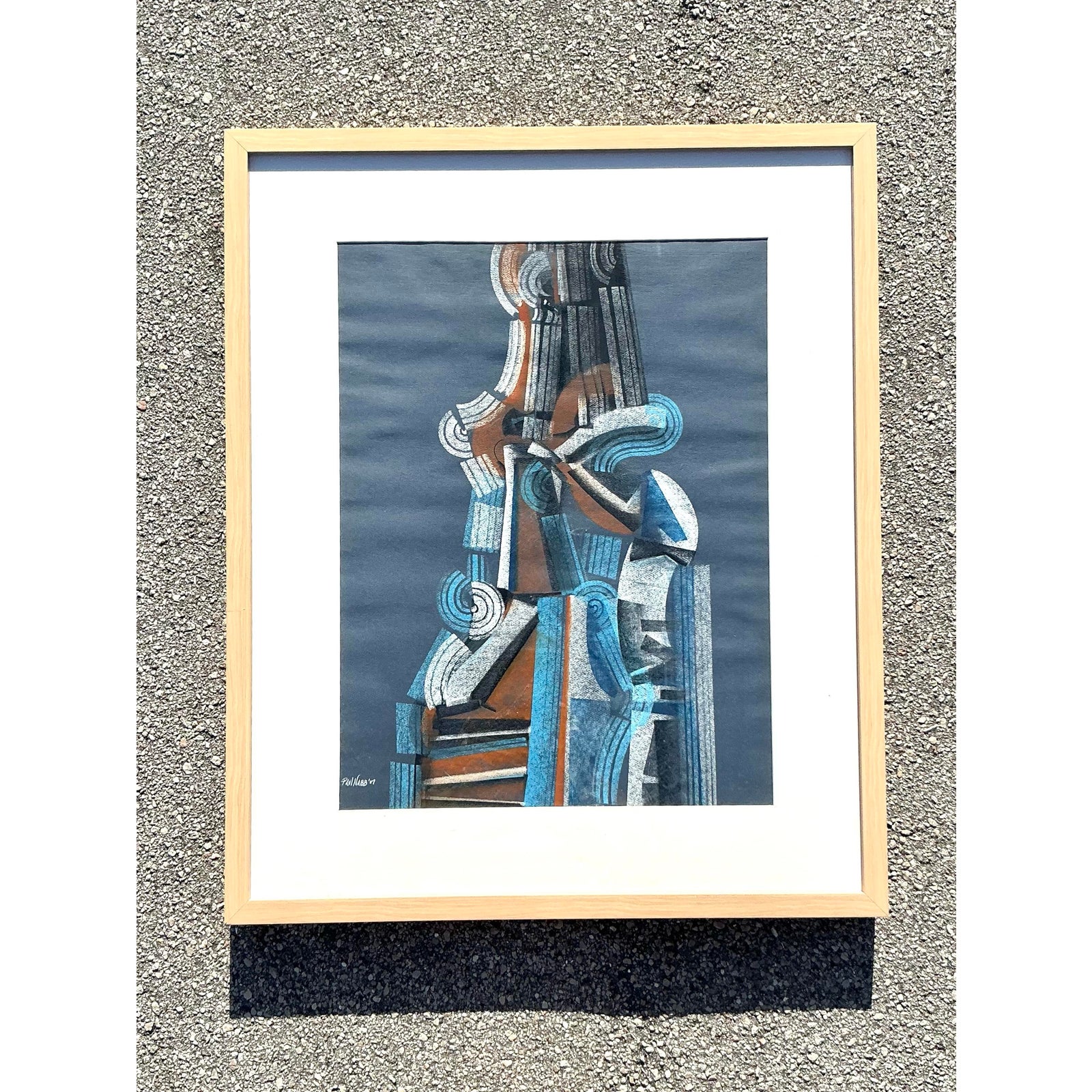 Vintage Boho Abstract Pastel on Paper - Back view