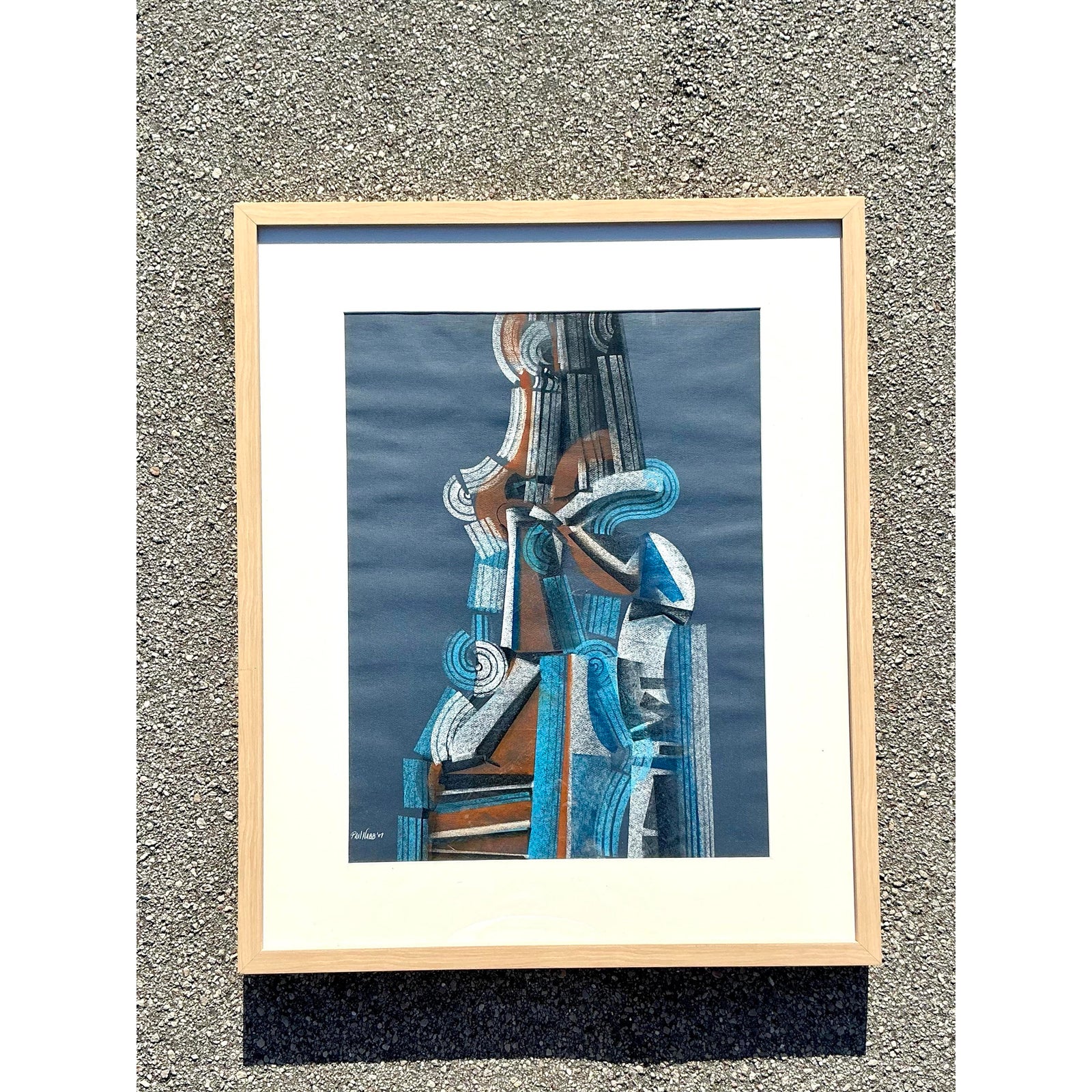 Vintage Boho Abstract Pastel on Paper - Top view