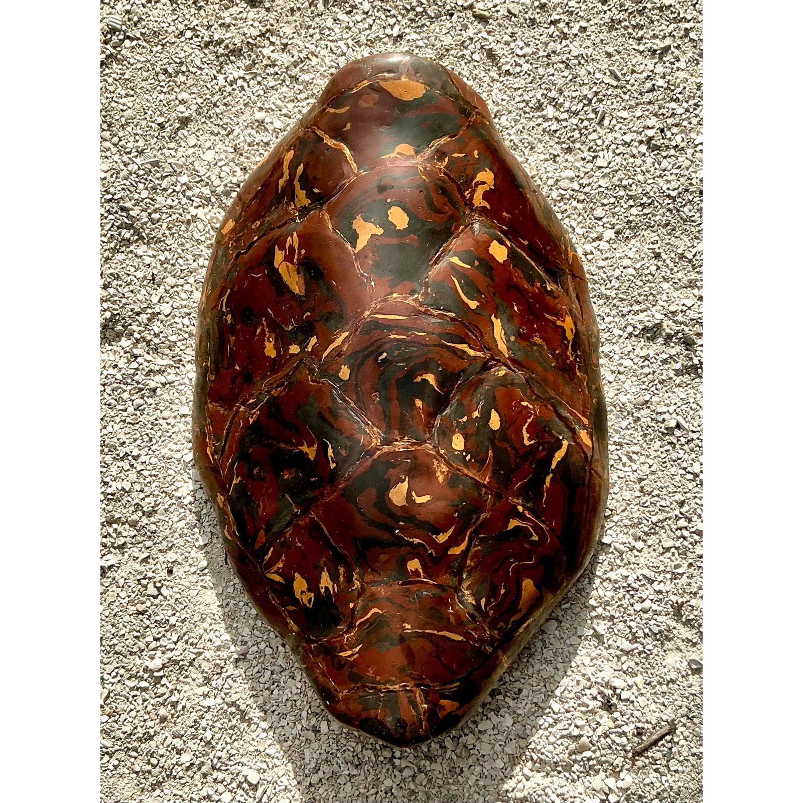Vintage Boho Artisanal Pigmented Plaster Scagliola Turtle Shell - Side view