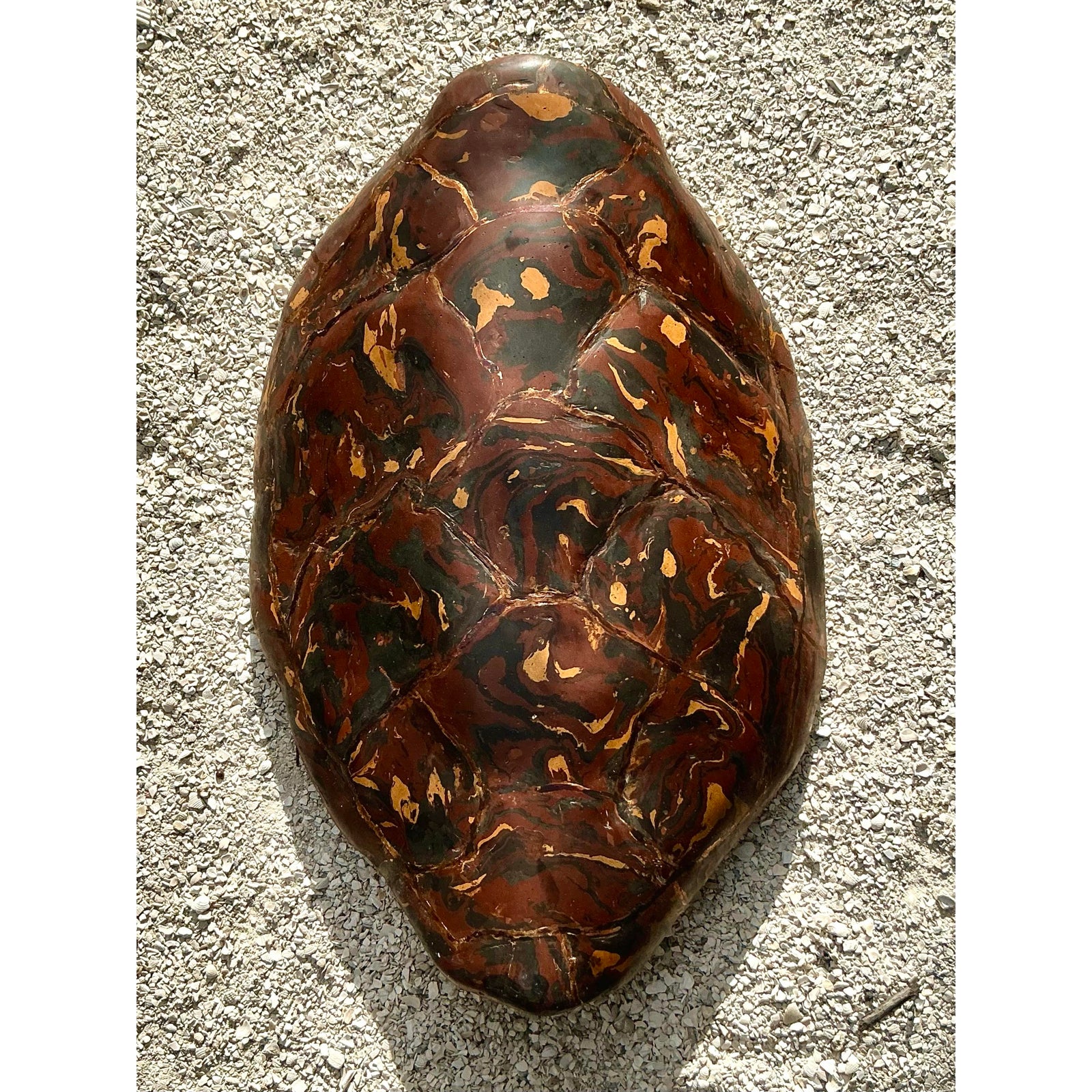 Vintage Boho Artisanal Pigmented Plaster Scagliola Turtle Shell - Back view