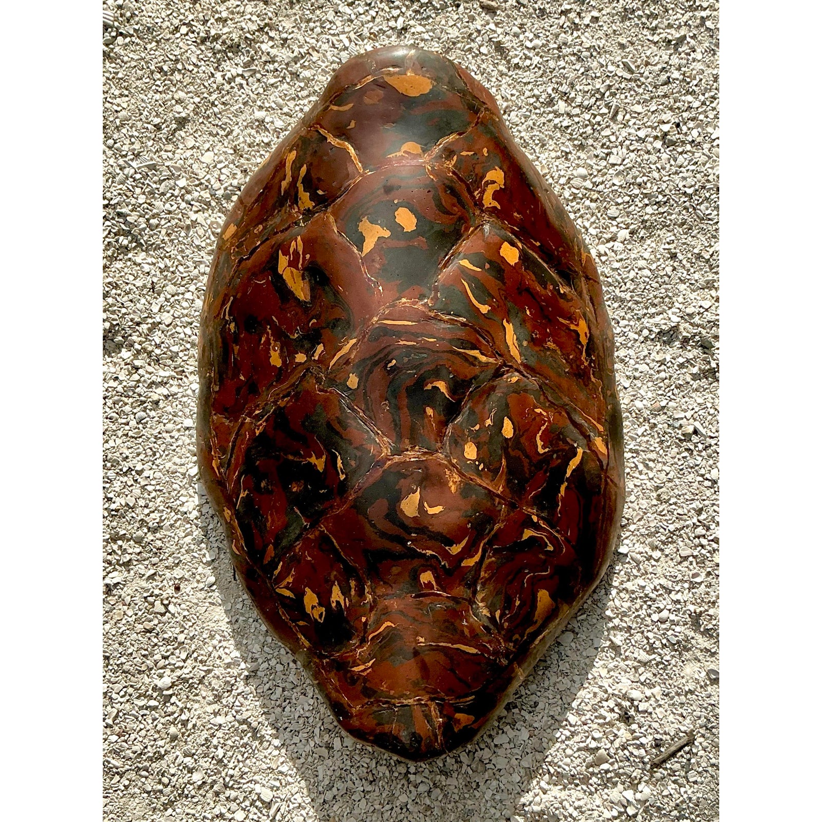 Vintage Boho Artisanal Pigmented Plaster Scagliola Turtle Shell - Top view