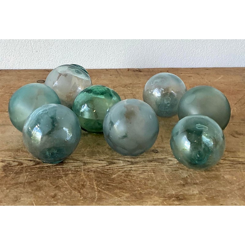 Vintage Boho Green Glass Spheres - Set of 8 - Detail view