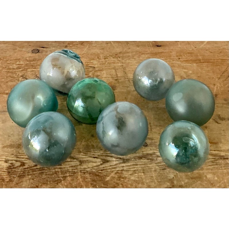 Vintage Boho Green Glass Spheres - Set of 8 - Side view