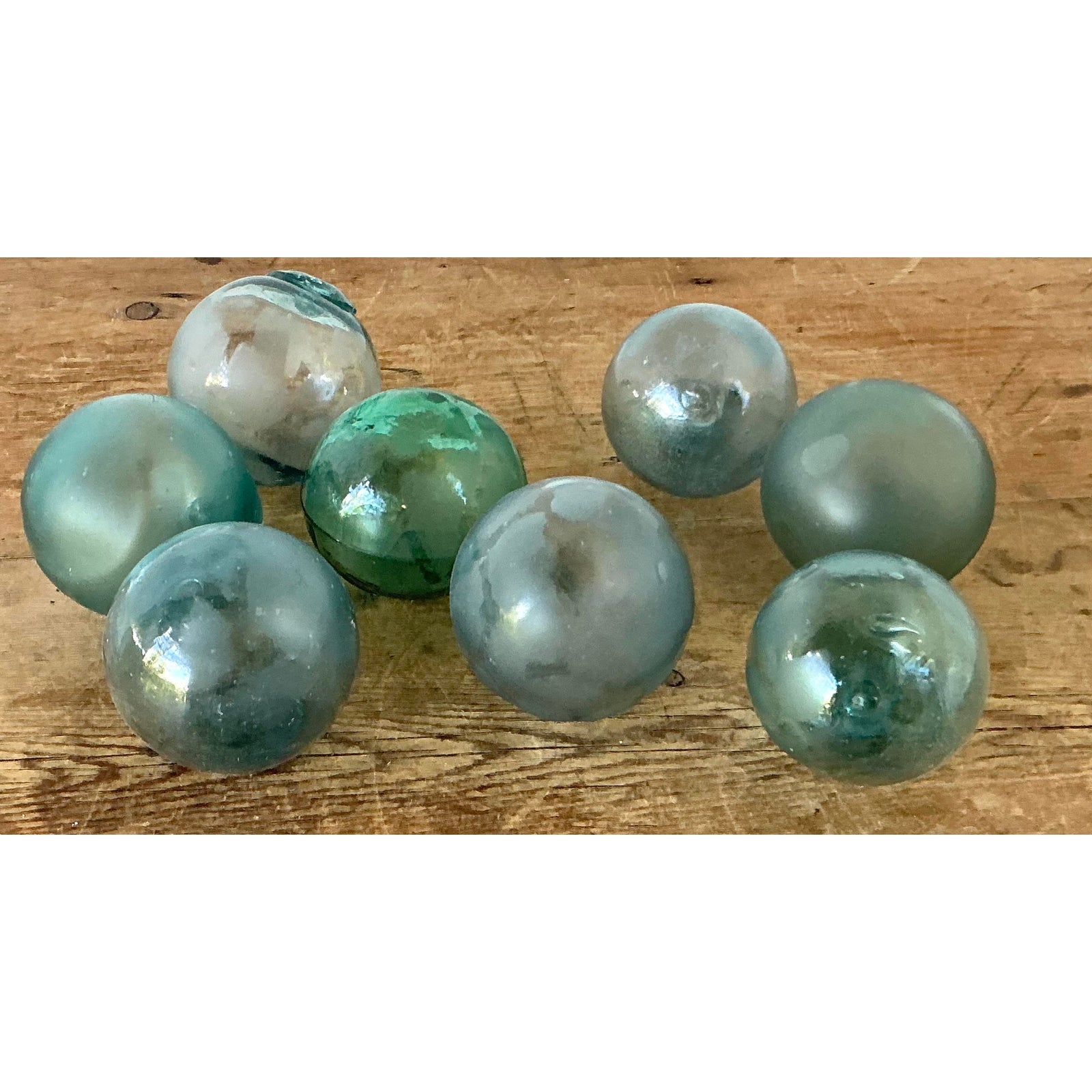 Vintage Boho Green Glass Spheres - Set of 8 - Back view