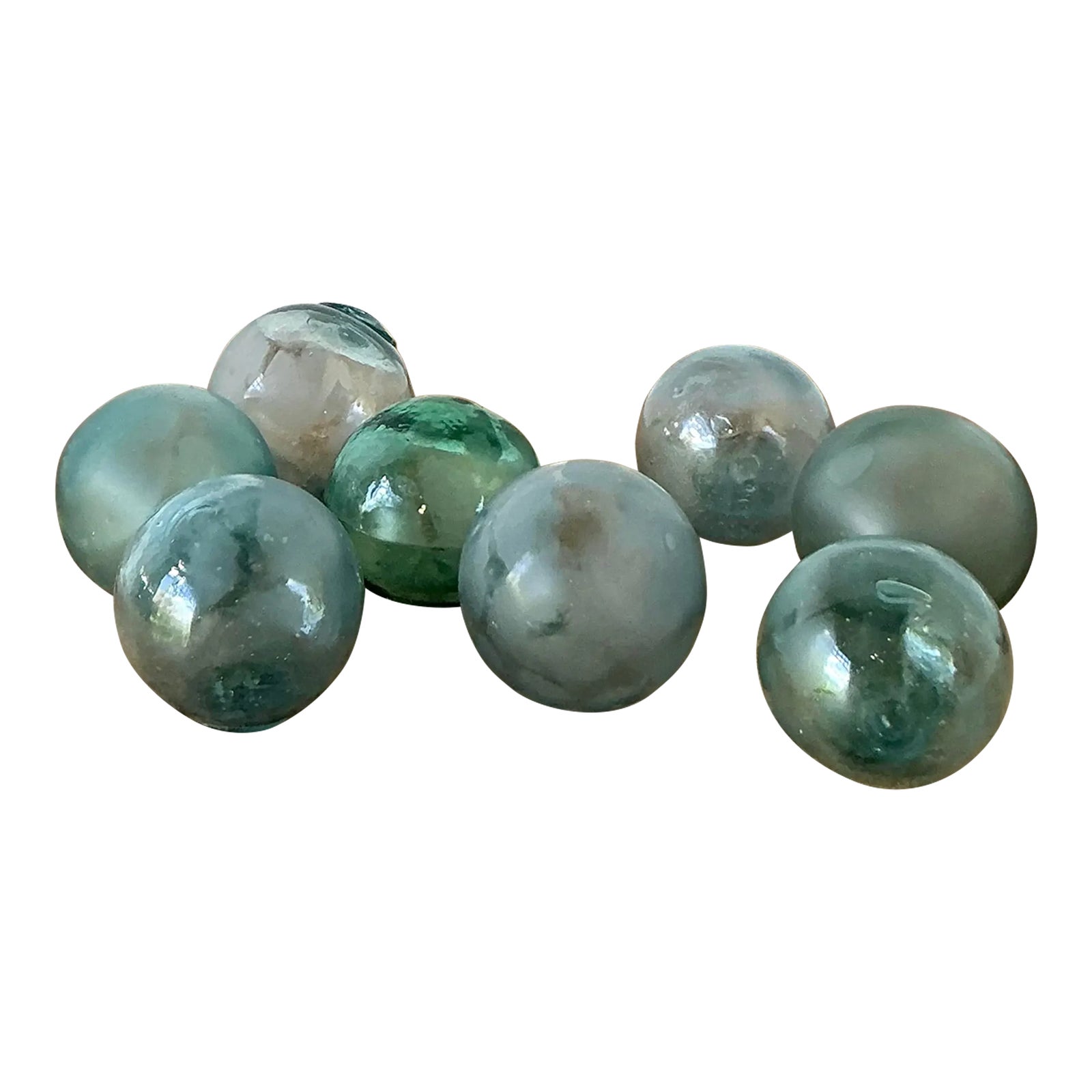 Vintage Boho Green Glass Spheres - Set of 8