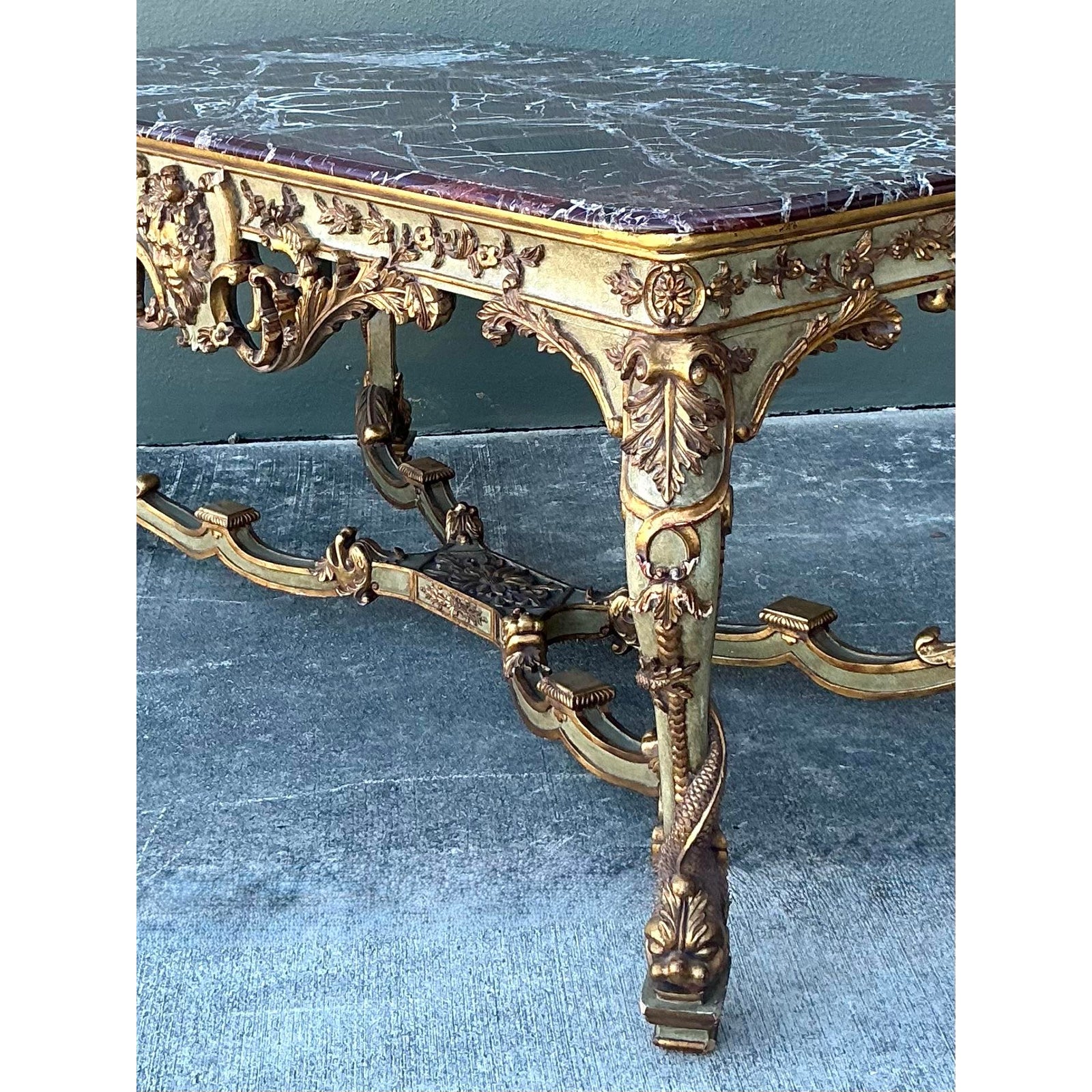 Vintage 19th Century Rococo Parcel Gilt Wood Console Table - Top view