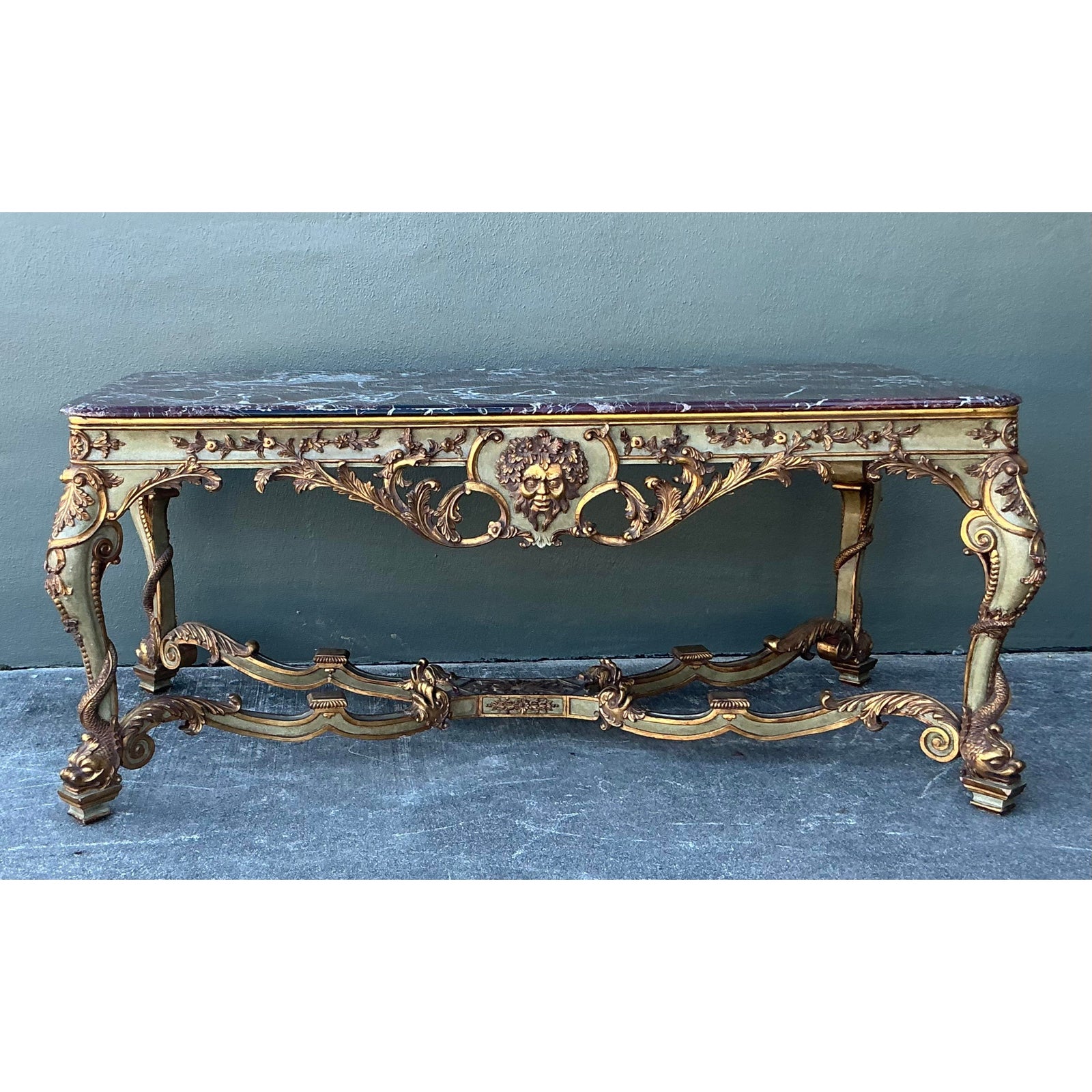 Vintage 19th Century Rococo Parcel Gilt Wood Console Table - Side view