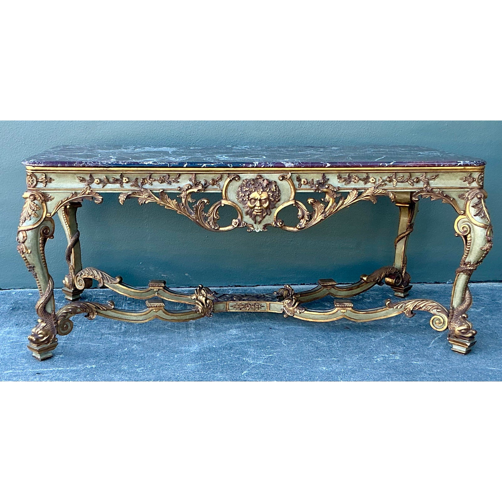 Vintage 19th Century Rococo Parcel Gilt Wood Console Table - Detail view