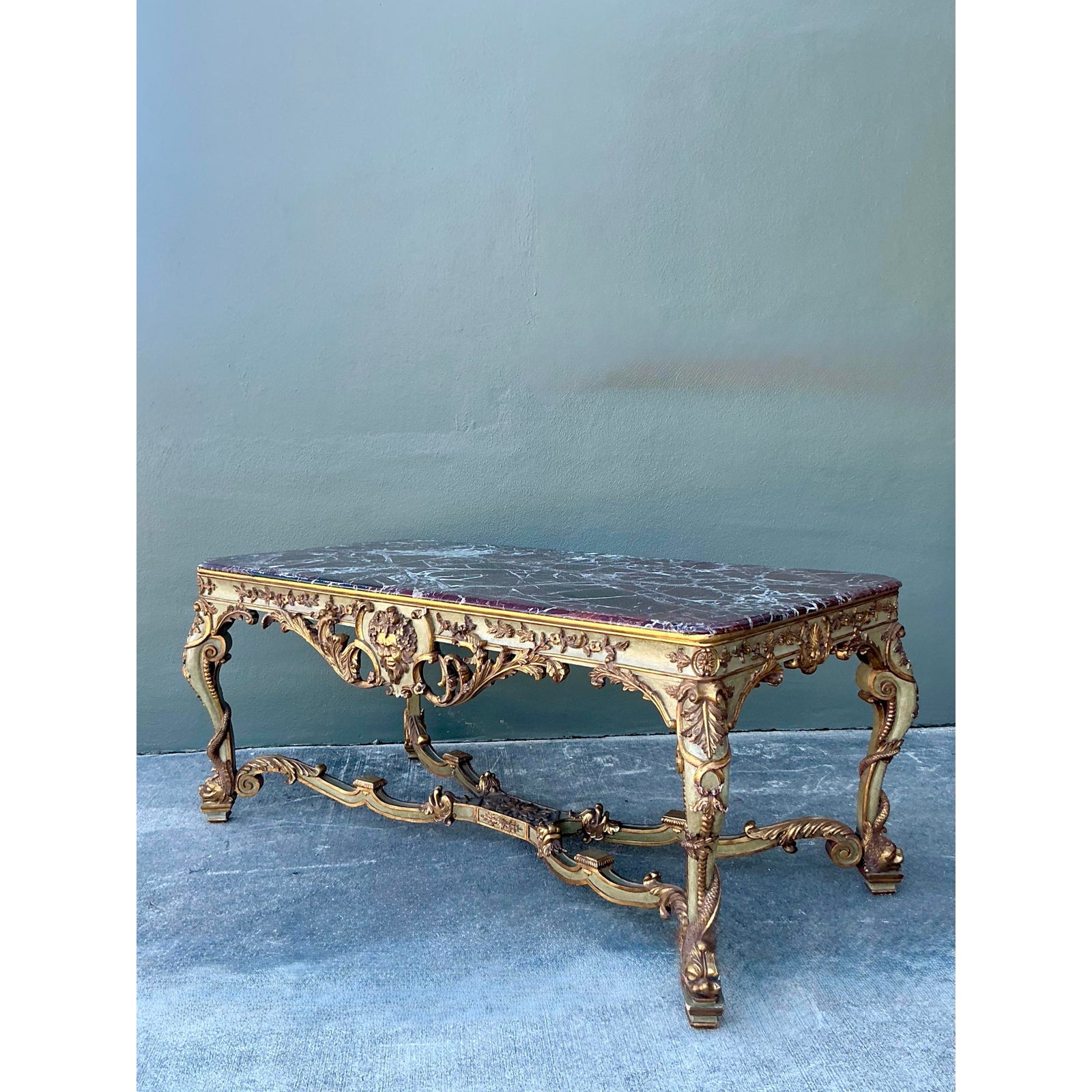Vintage 19th Century Rococo Parcel Gilt Wood Console Table - Back view