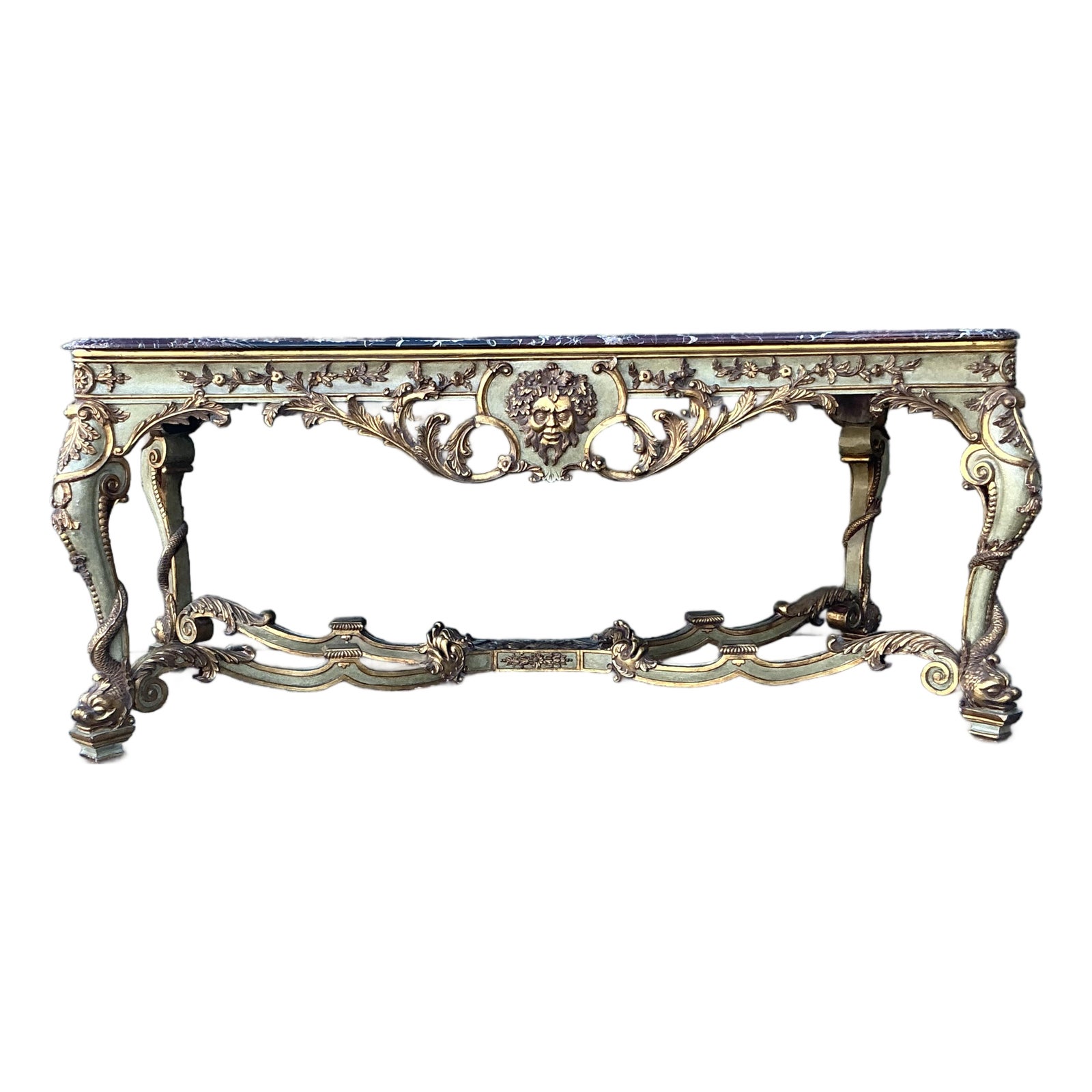 Vintage 19th Century Rococo Parcel Gilt Wood Console Table