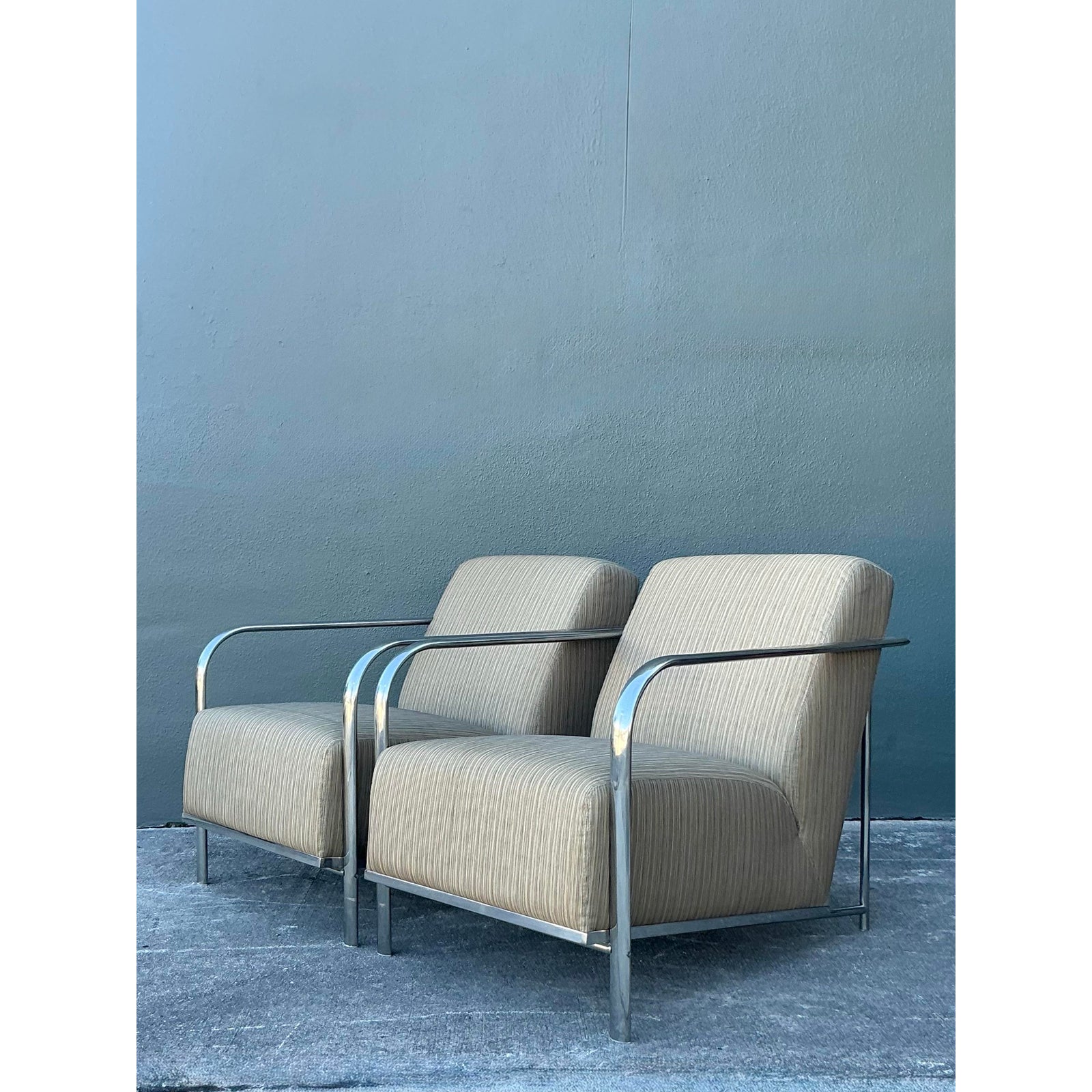 Vintage Boho Chrome Frame Lounge Chairs - A Pair - Side view