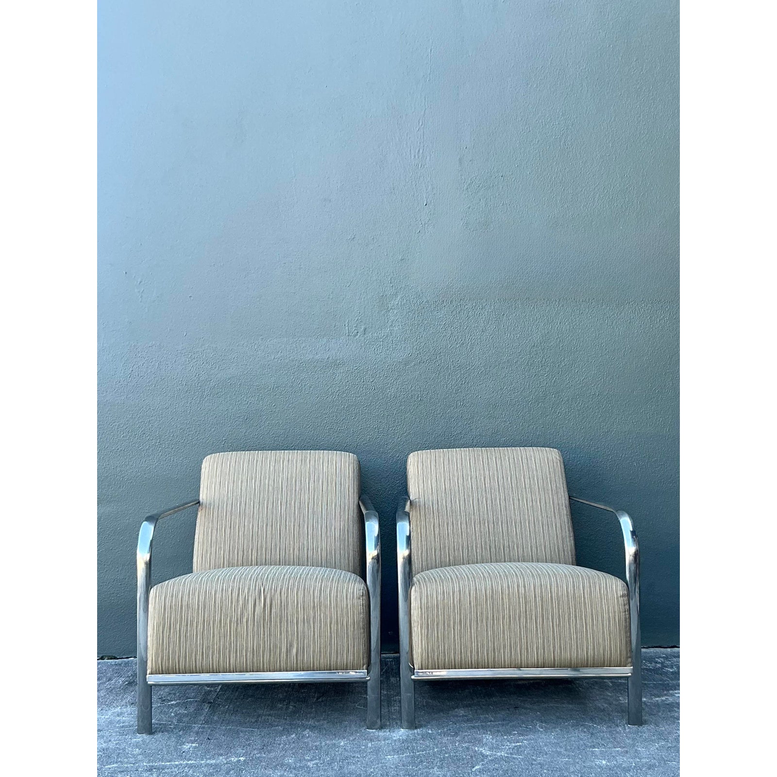 Vintage Boho Chrome Frame Lounge Chairs - A Pair - Back view