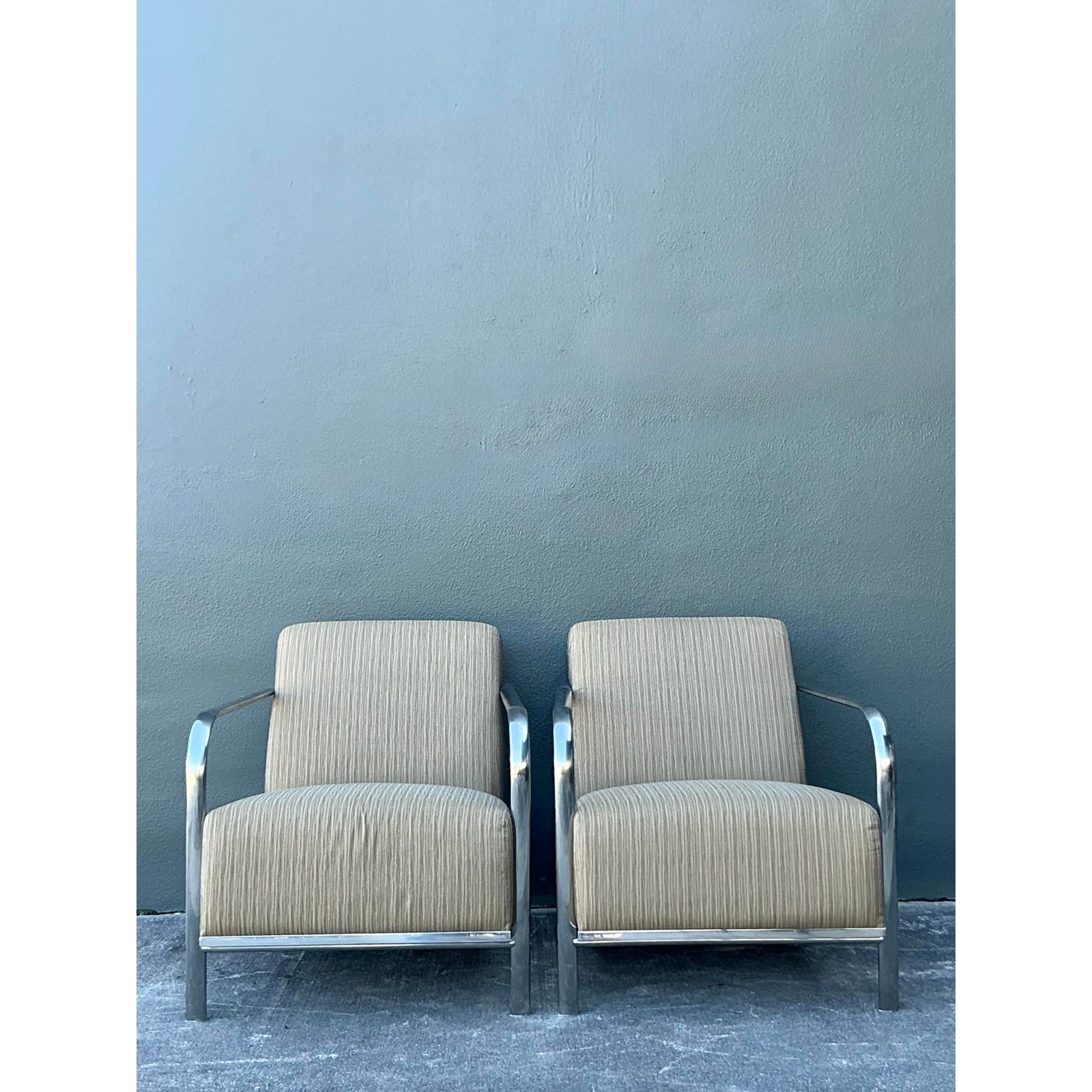 Vintage Boho Chrome Frame Lounge Chairs - A Pair - Top view