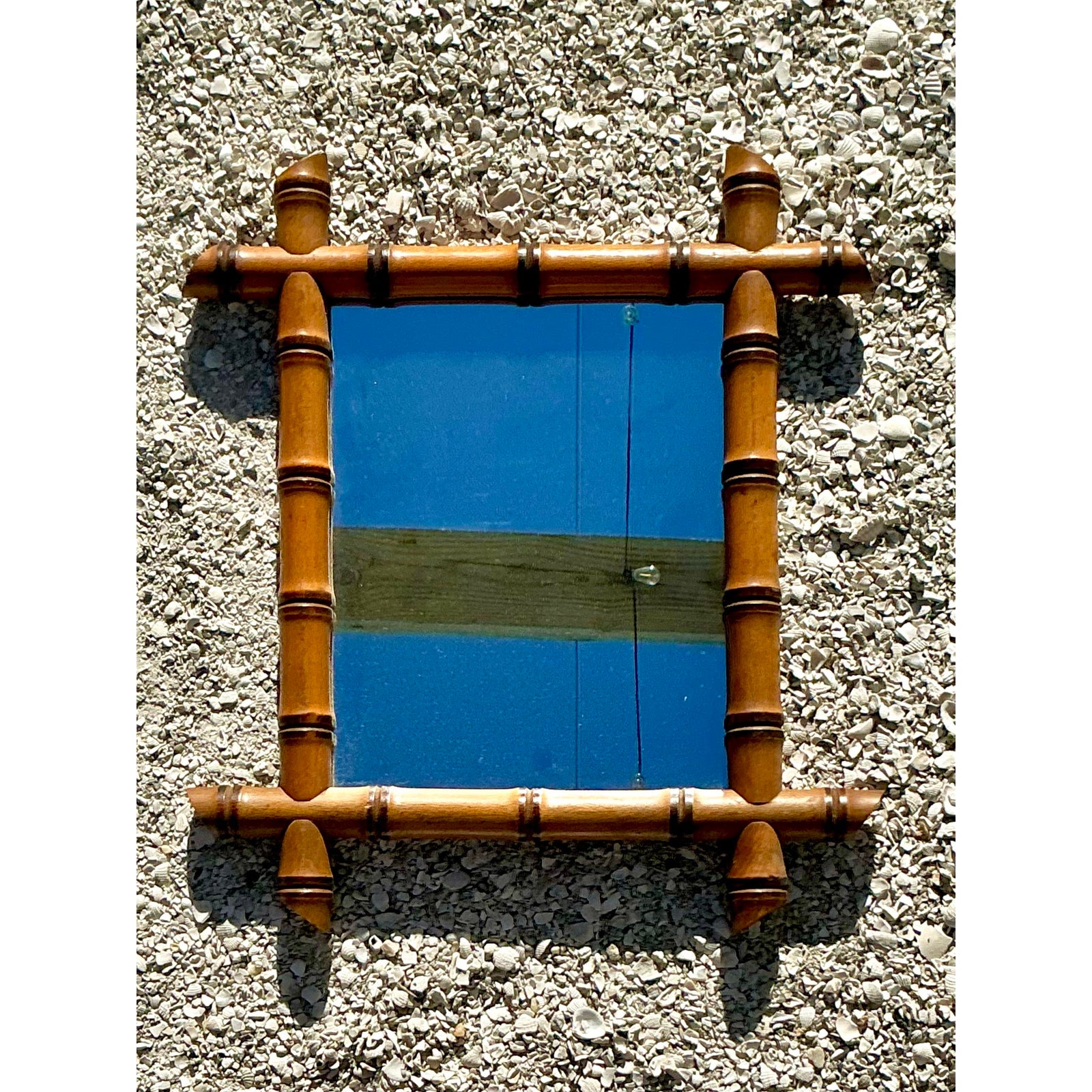 Vintage Boho Carved Bamboo Mirror - Detail view