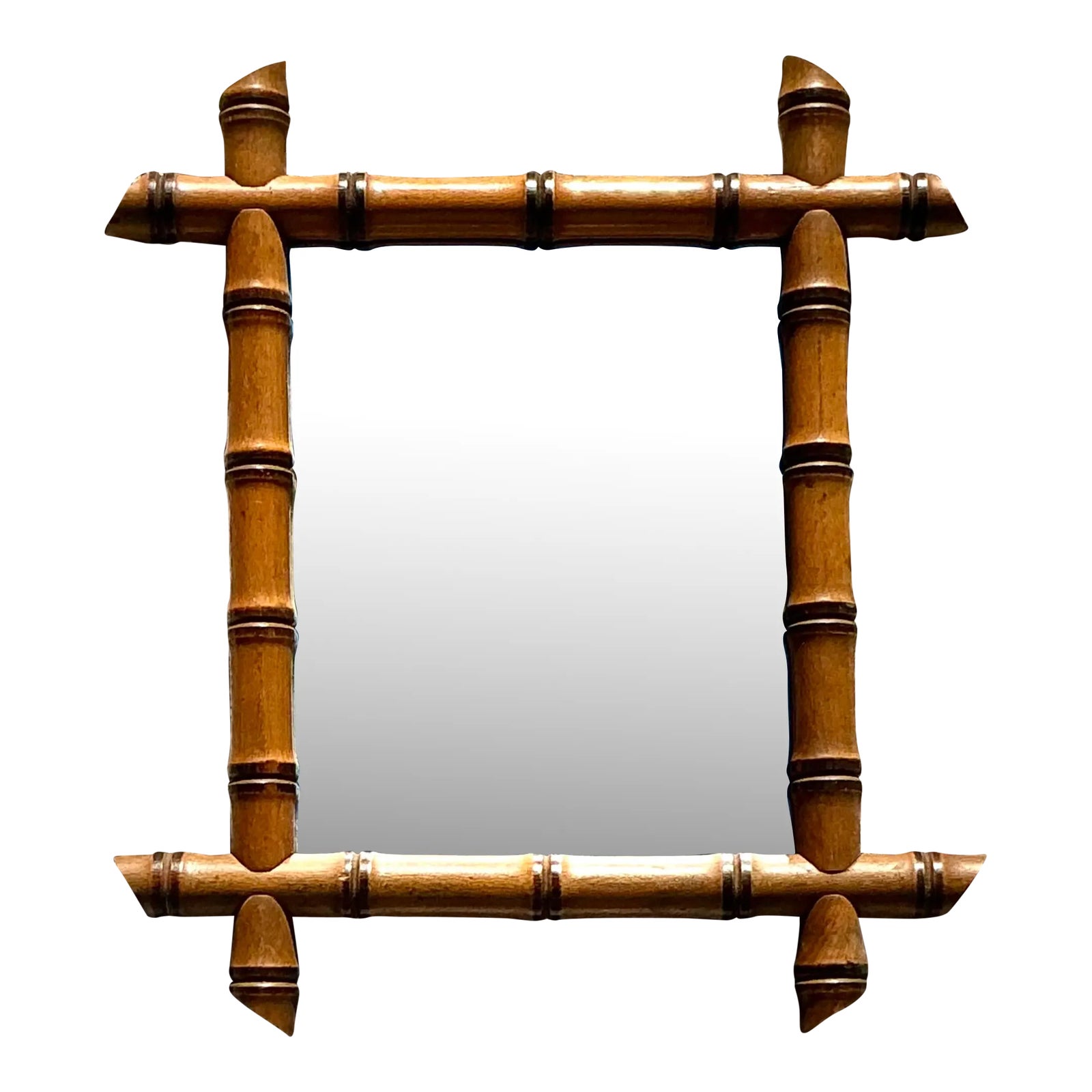 Vintage Boho Carved Bamboo Mirror