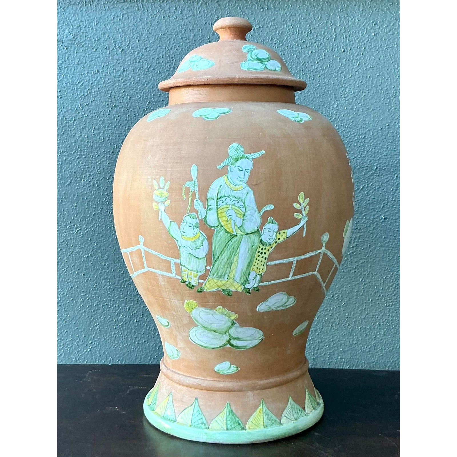 Vintage Regency Chinoiserie Lidded Urn - Back view