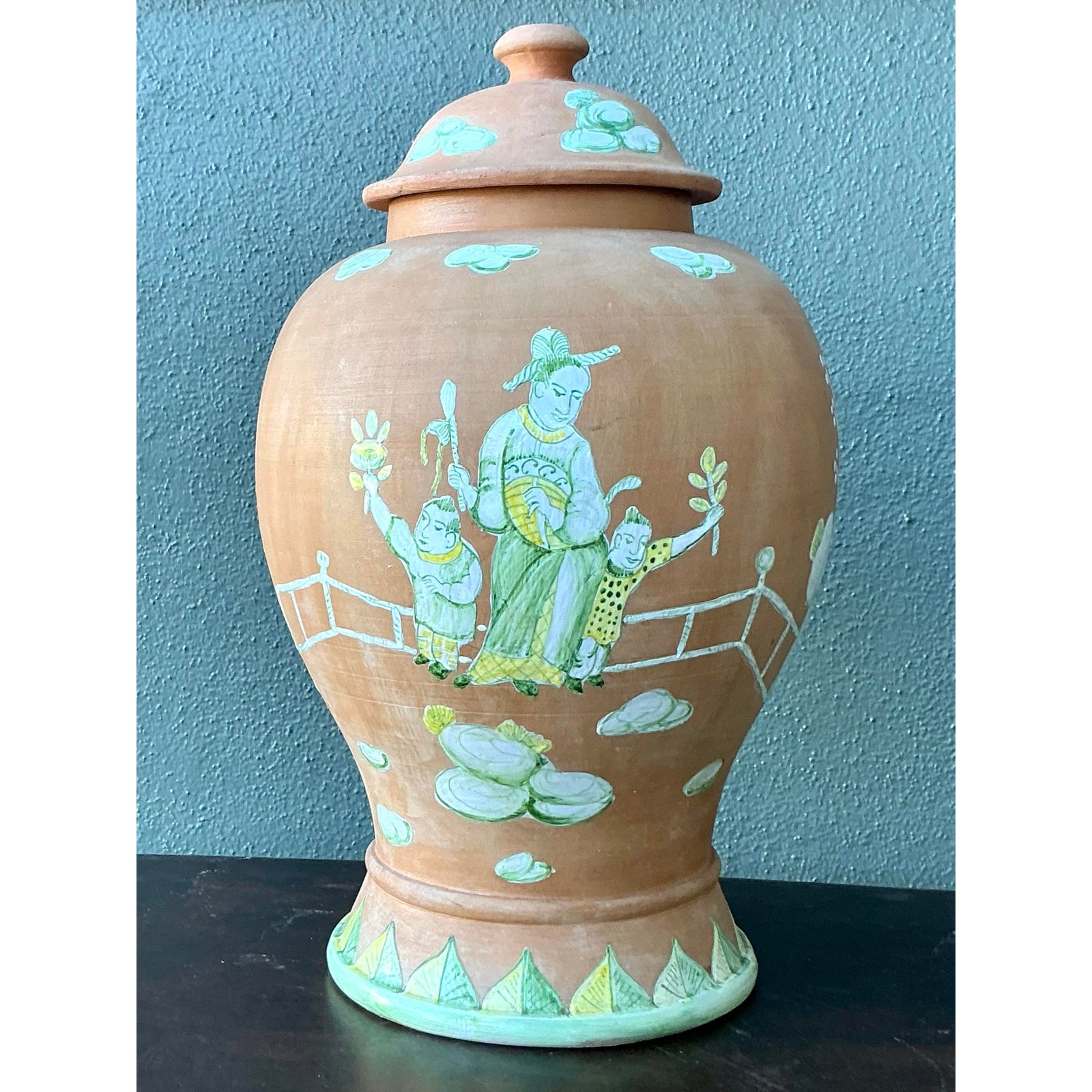 Vintage Regency Chinoiserie Lidded Urn - Top view