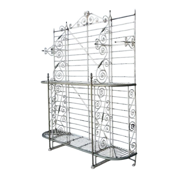 Vintage Boho French Wrought Iron and Brass Bakers Rack