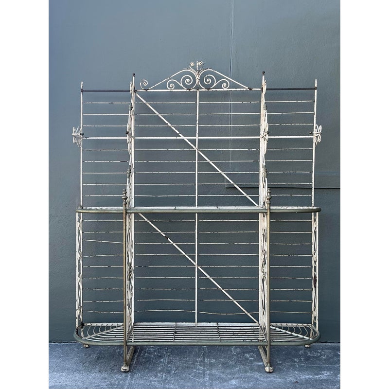 Vintage Boho French Wrought Iron and Brass Bakers Rack - Side view