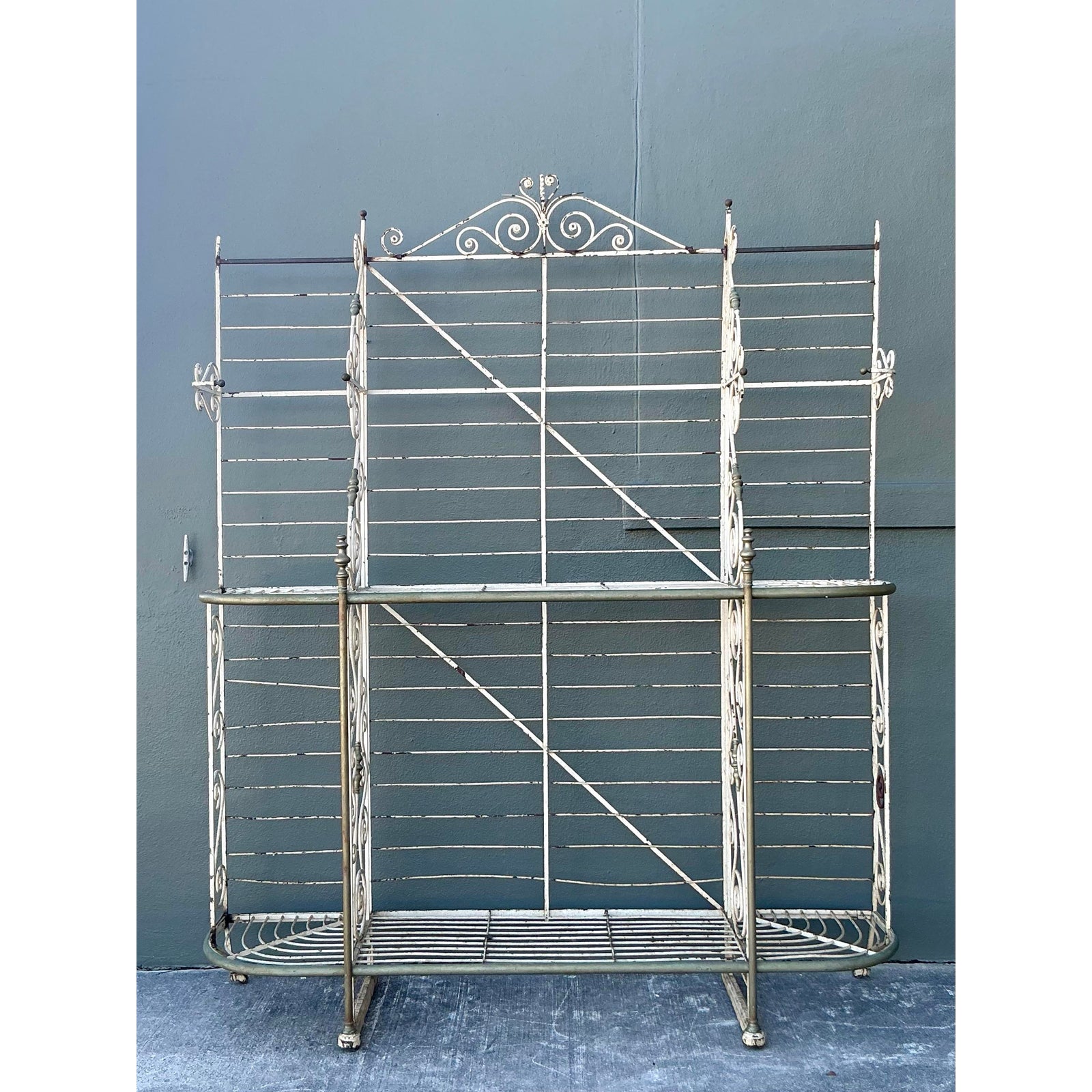 Vintage Boho French Wrought Iron and Brass Bakers Rack - Back view