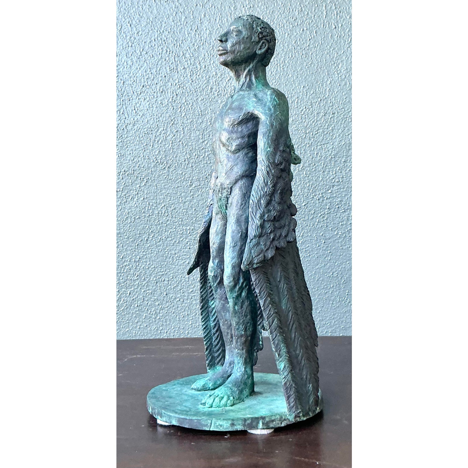 Vintage Boho Bronze Sculpture of Winged Man - Top view