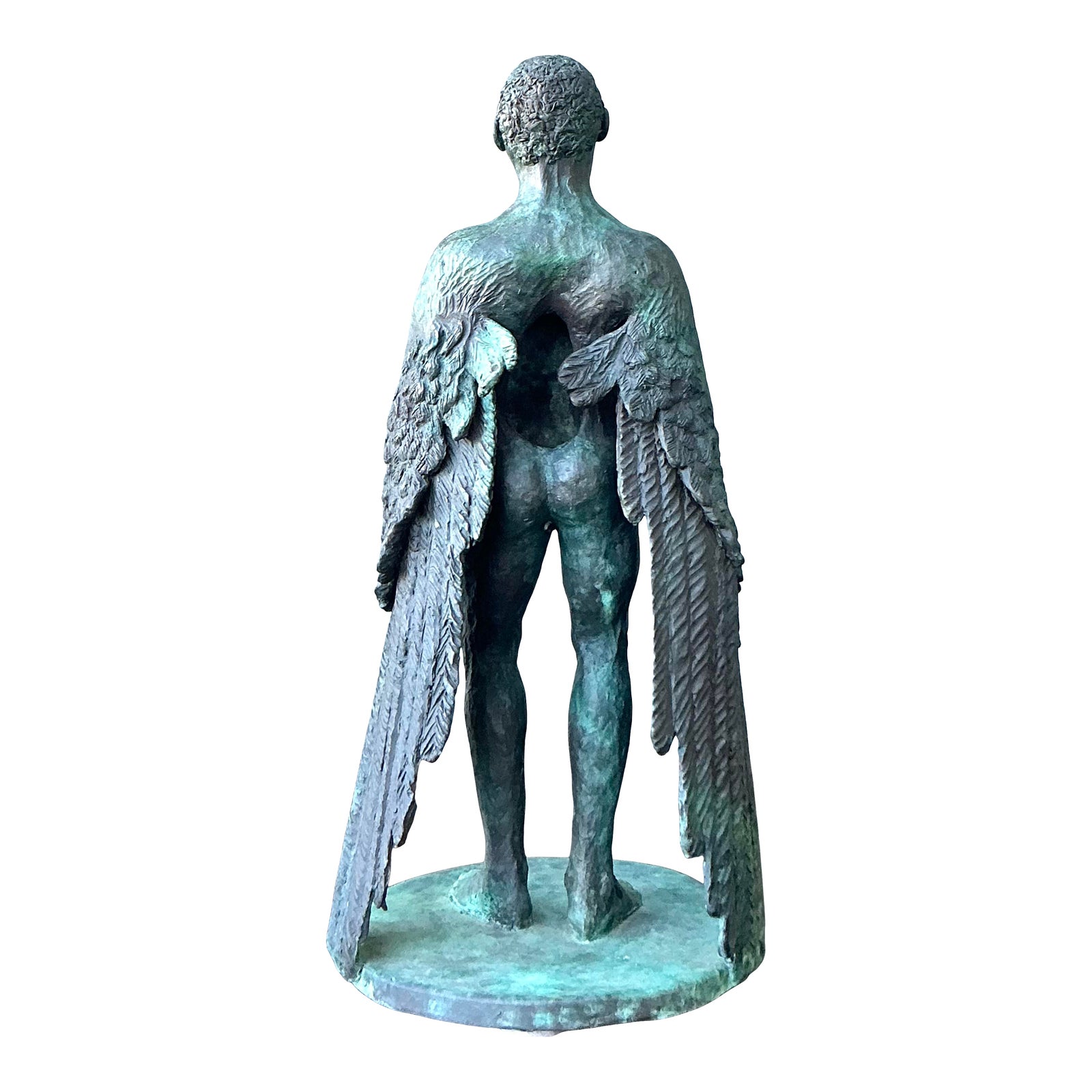 Vintage Boho Bronze Sculpture of Winged Man