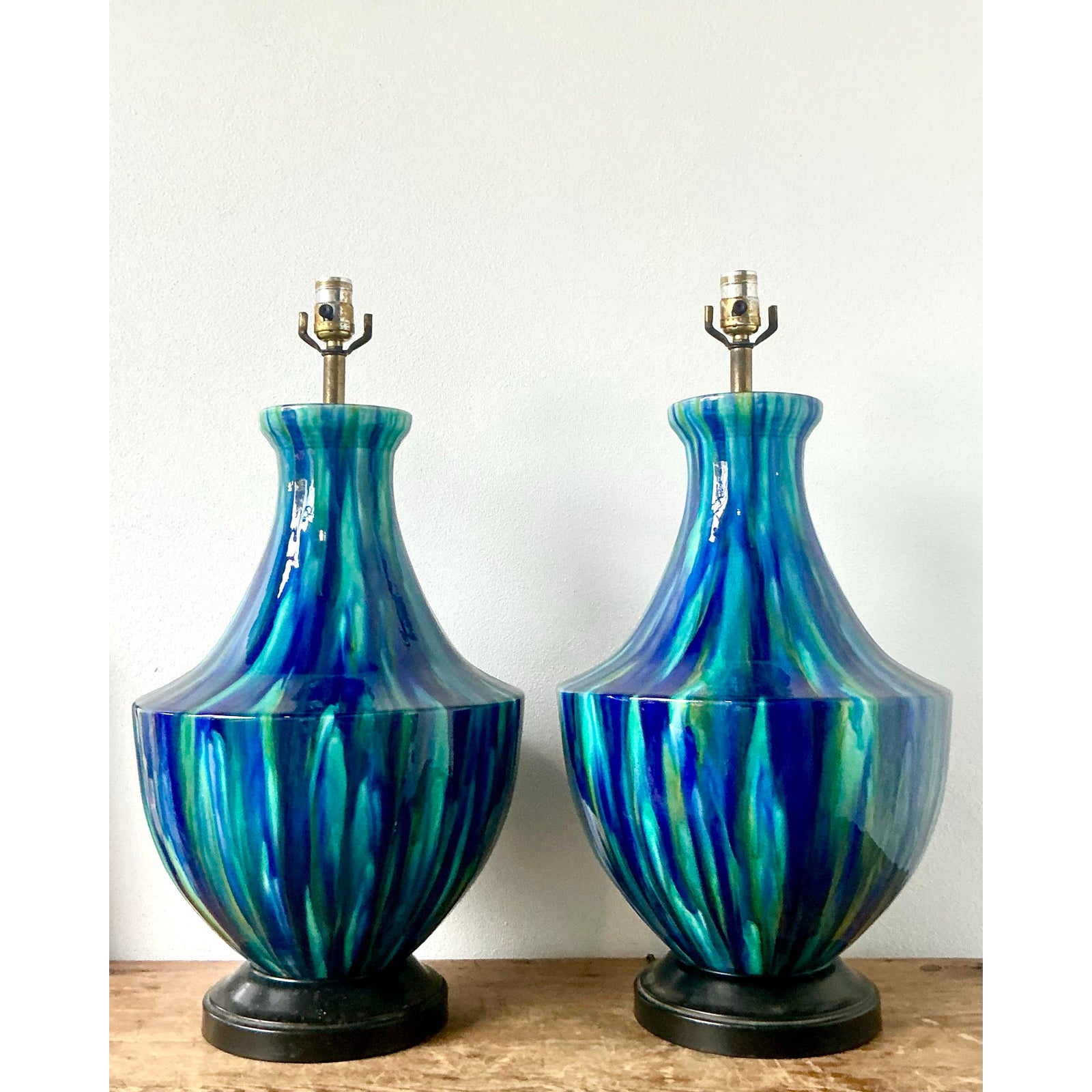 Vintage MCM Drip Glazed Ceramic Lamps - A Pair - Side view