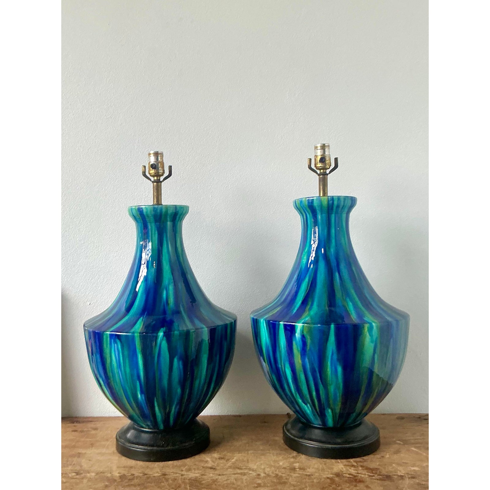 Vintage MCM Drip Glazed Ceramic Lamps - A Pair - Top view
