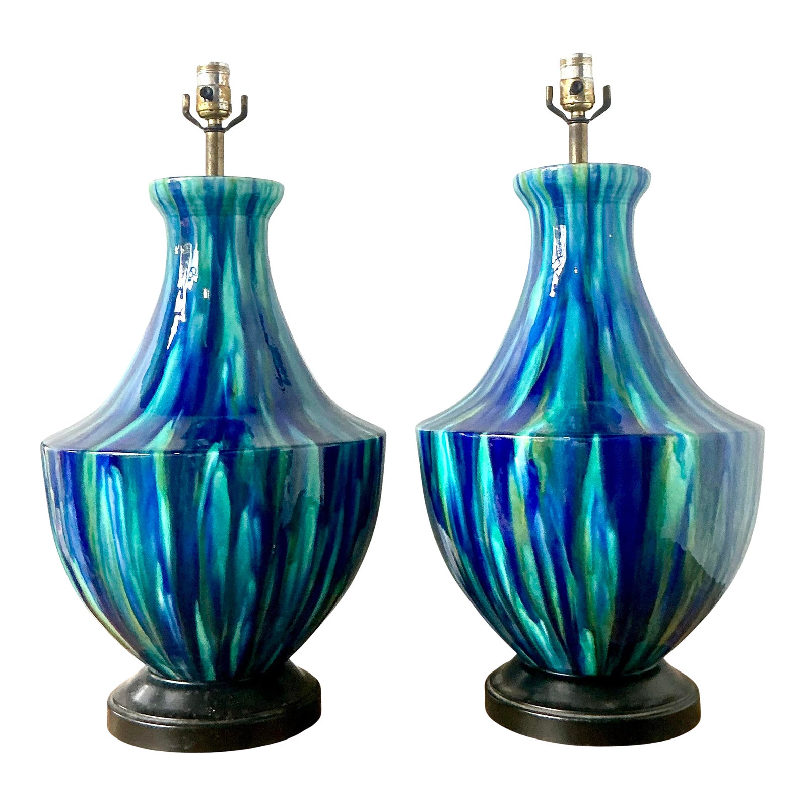 Vintage MCM Drip Glazed Ceramic Lamps - A Pair