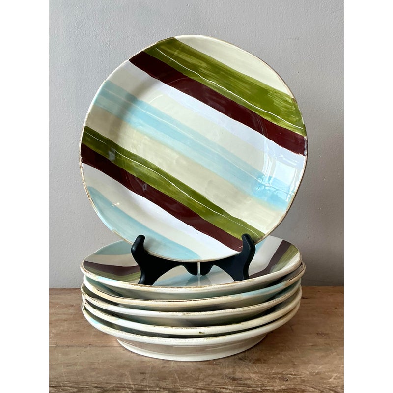 Vintage Italian Vietri Glazed Ceramic Dinner Plates - Set of 6 - Back view